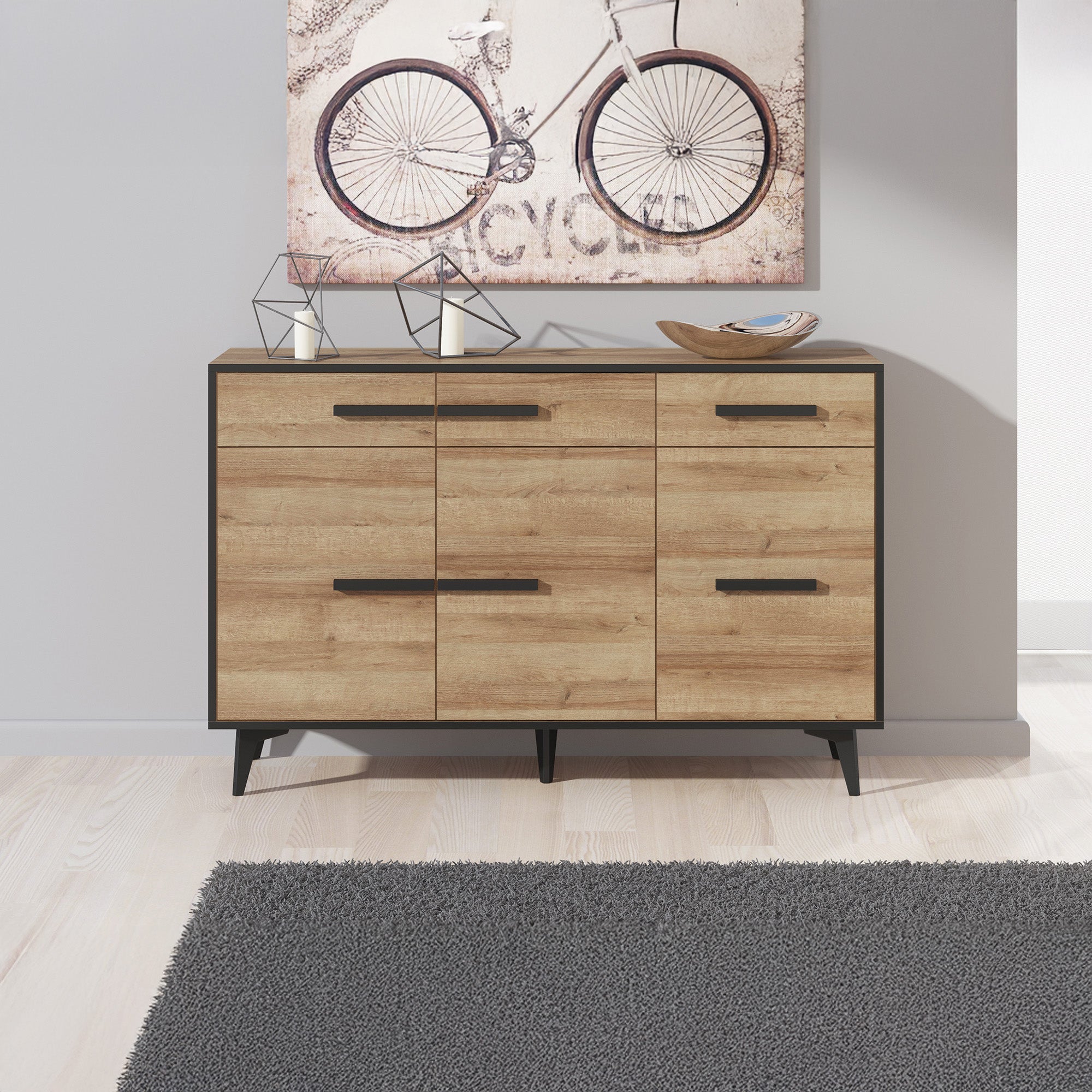 Frey - Dressoir - Licht eiken/zwart - 135x40x86 cm