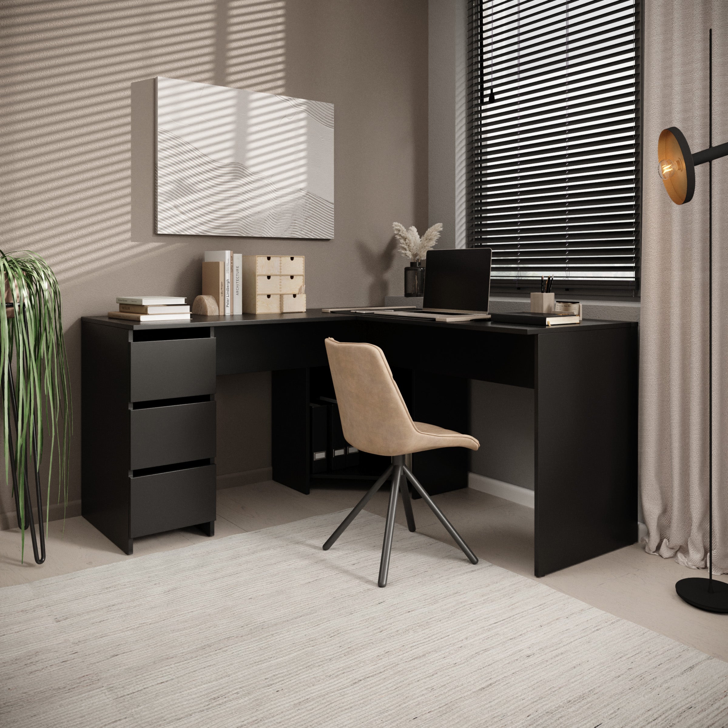 Fuenta - Bureau - Zwart - 142x142x74 cm