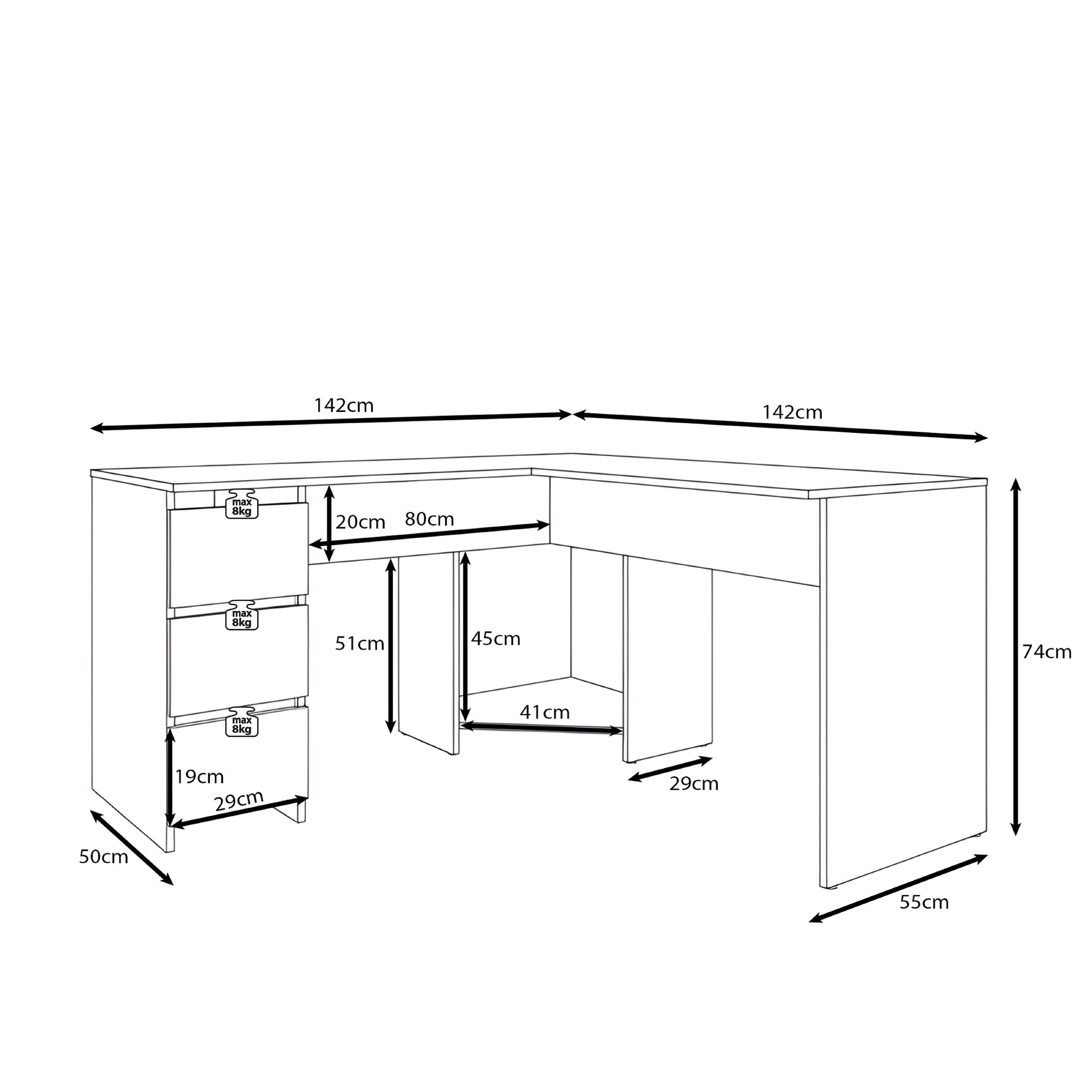 Fuenta - Bureau - Zwart - 142x142x74 cm