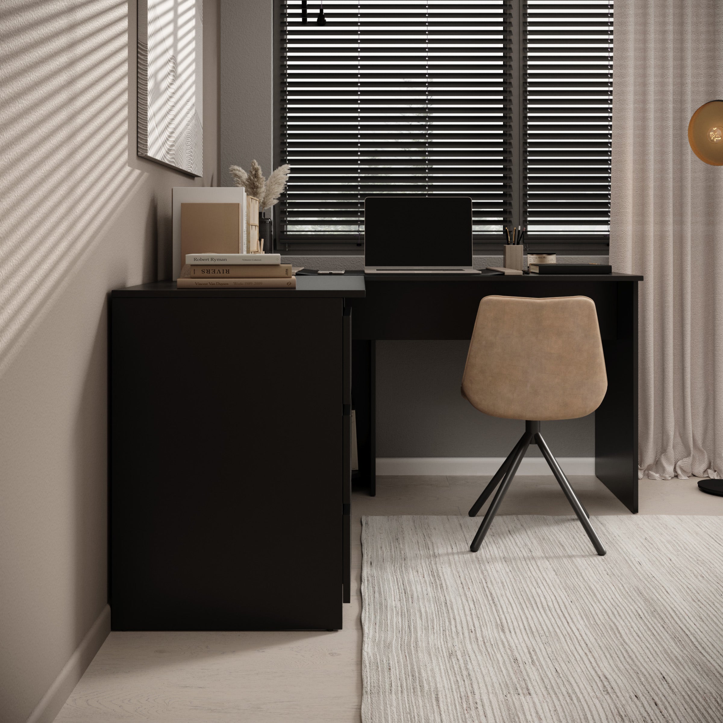 Fuenta - Bureau - Zwart - 142x142x74 cm