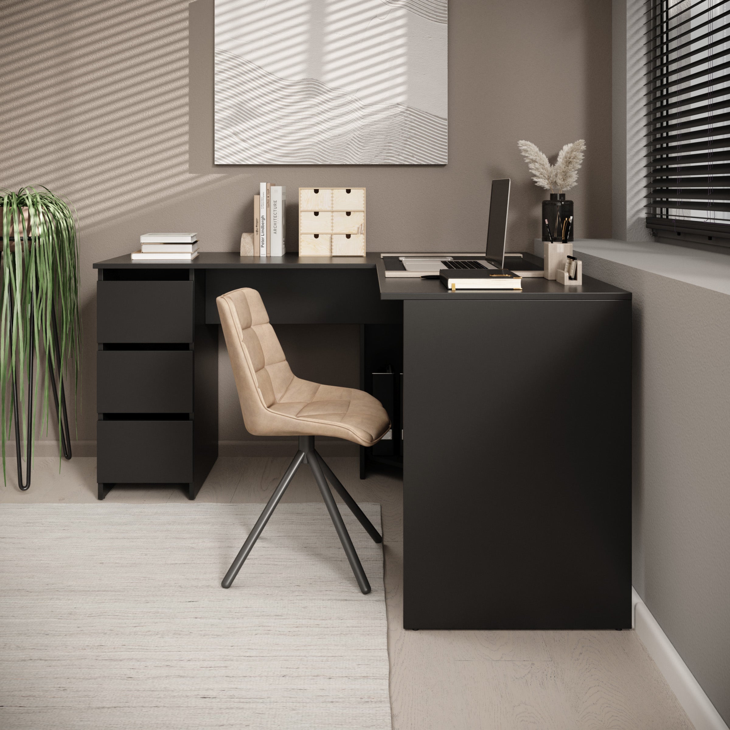 Fuenta - Bureau - Zwart - 142x142x74 cm