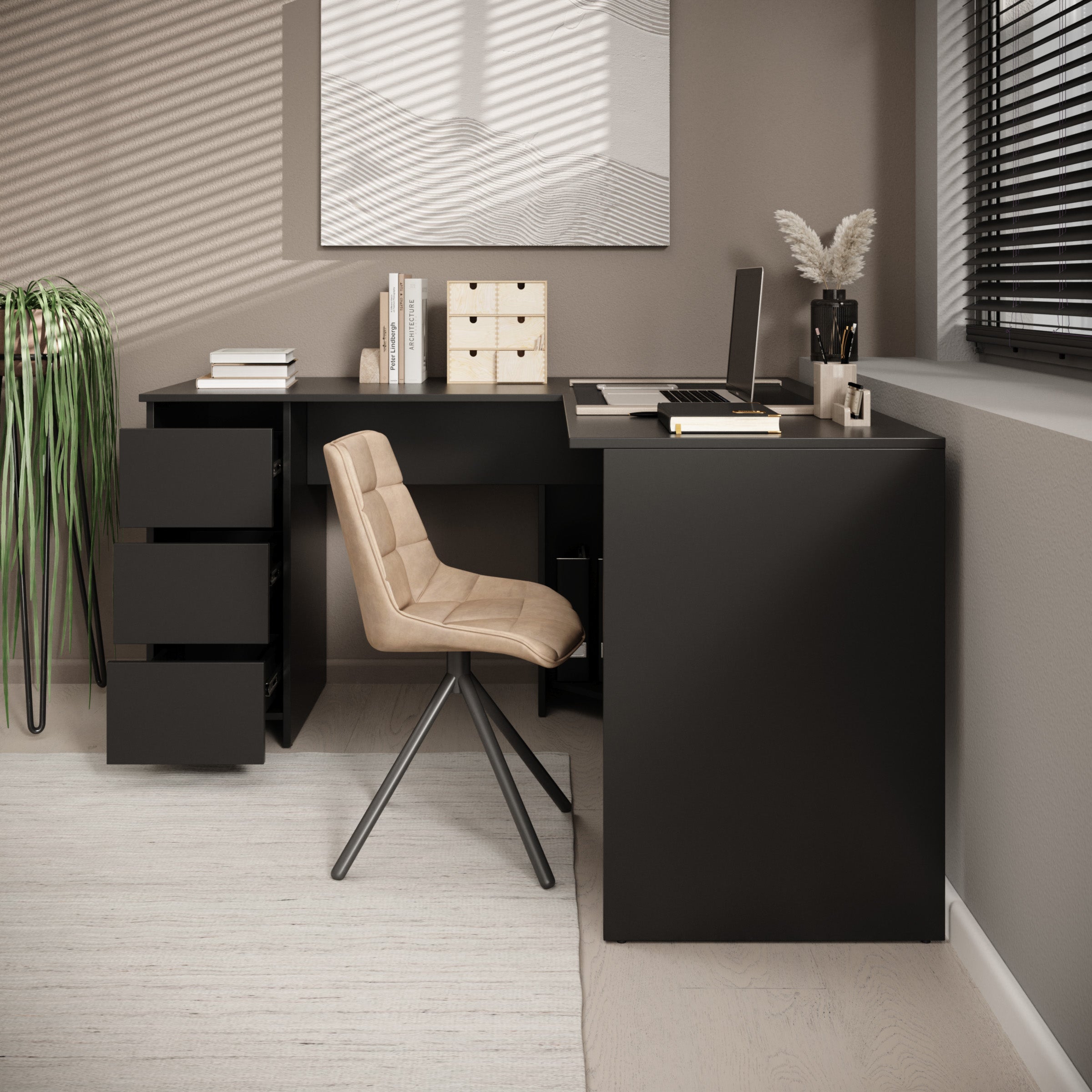 Fuenta - Bureau - Zwart - 142x142x74 cm
