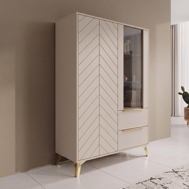 Xiano - Vitrinekast - Beige - 104x40x150 cm