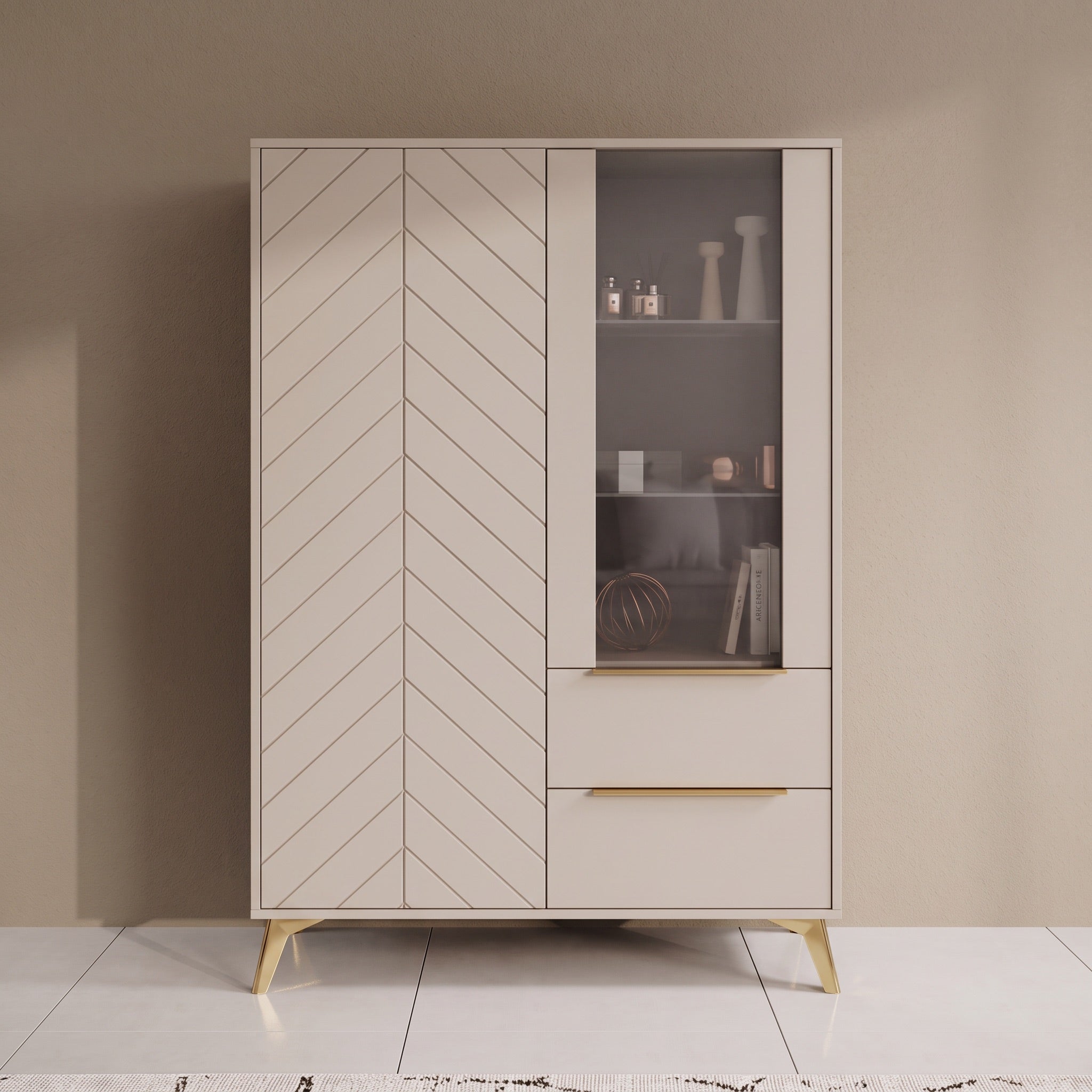 Xiano - Vitrinekast - Beige - 104x40x150 cm