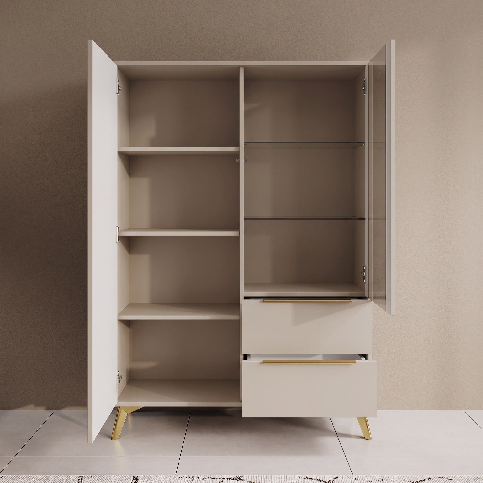 Xiano - Vitrinekast - Beige - 104x40x150 cm