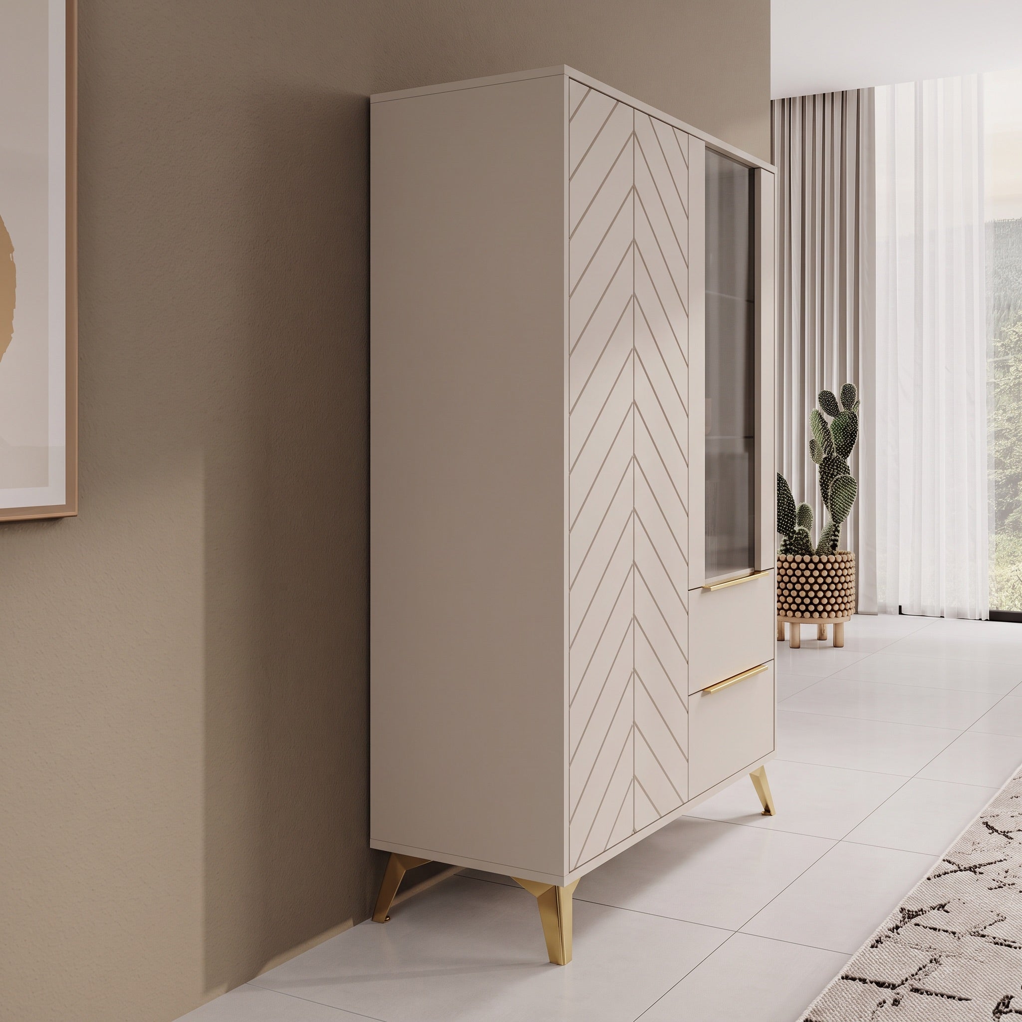 Xiano - Vitrinekast - Beige - 104x40x150 cm