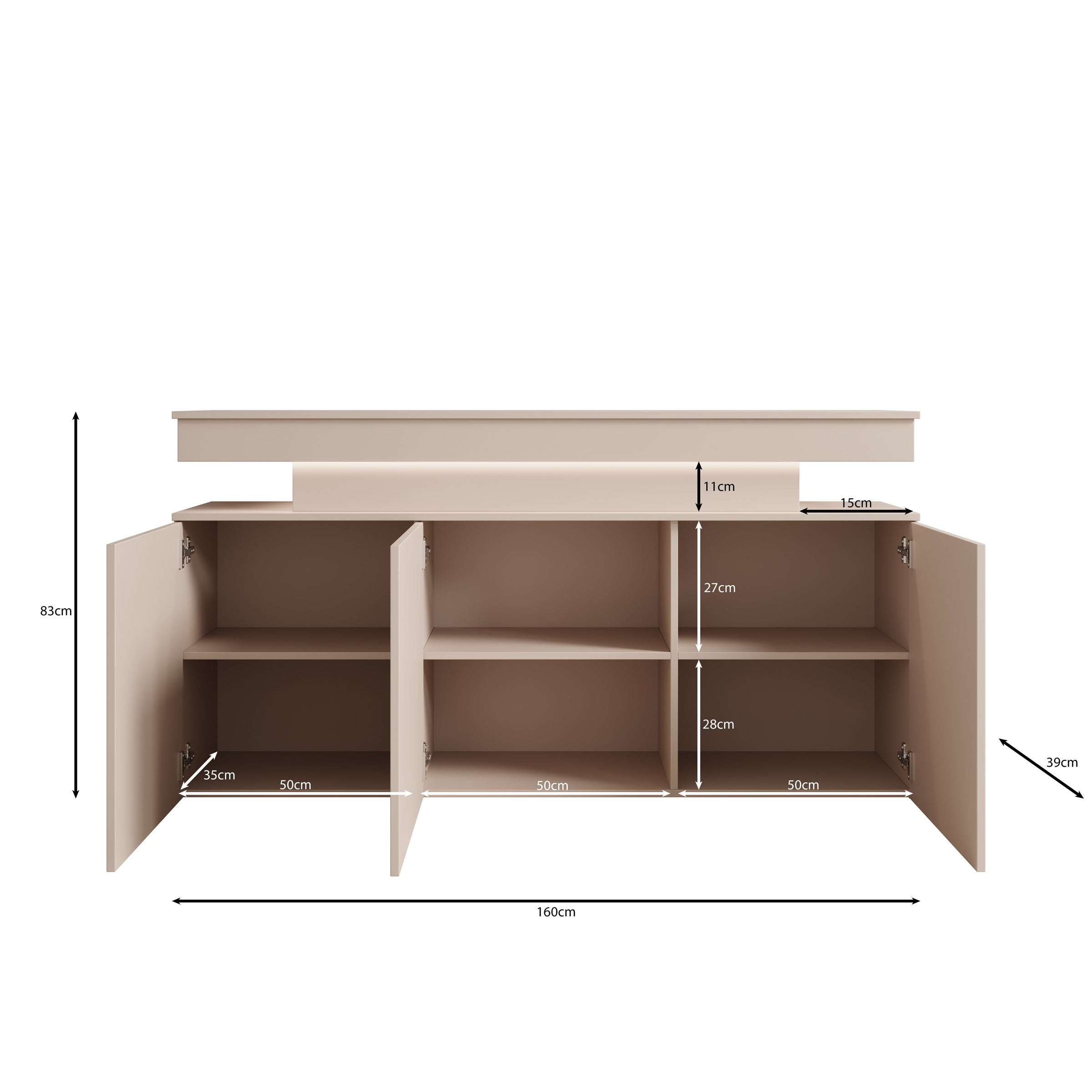 Galan - Dressoir met LED - Beige - 160x39x83 cm