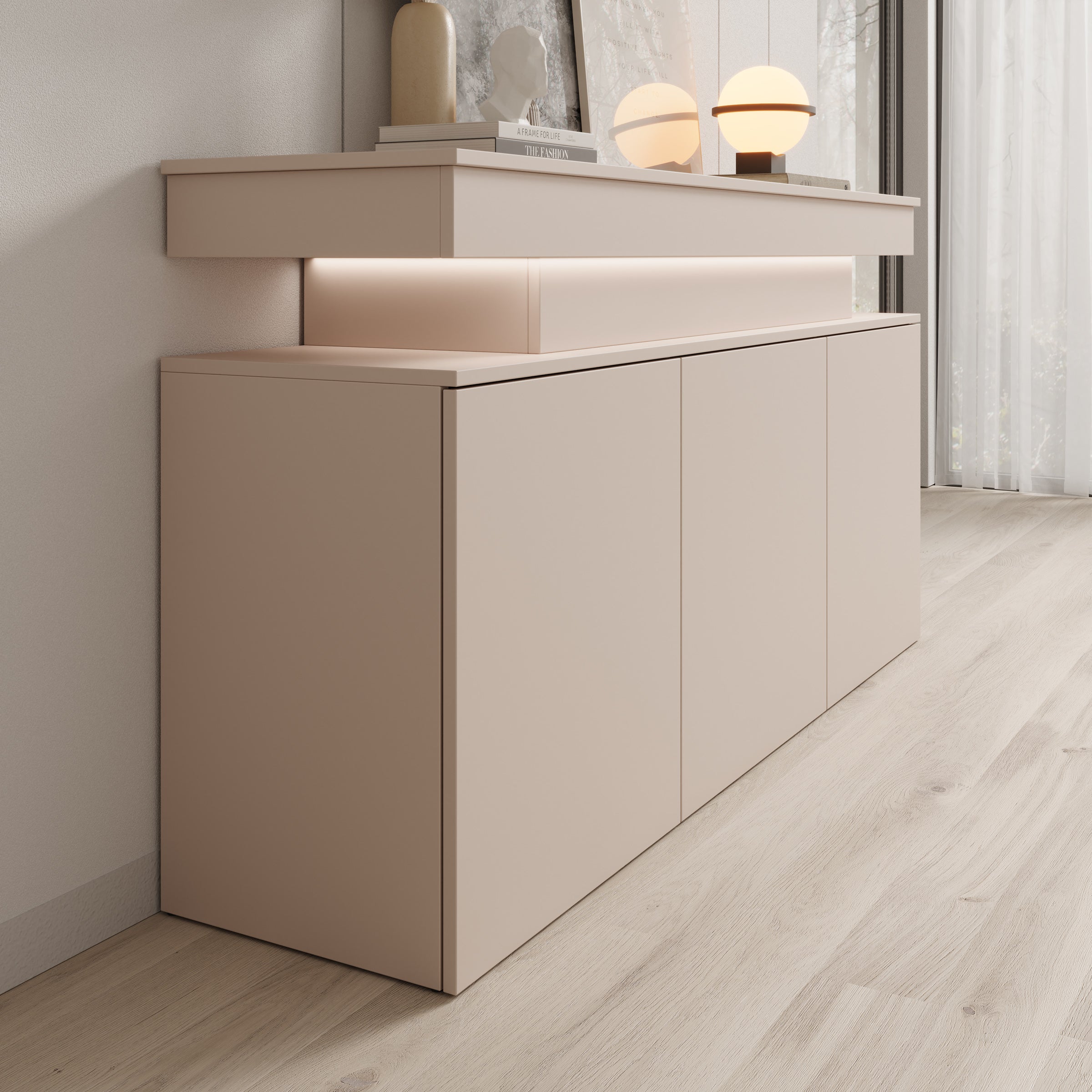 Galan - Dressoir met LED - Beige - 160x39x83 cm