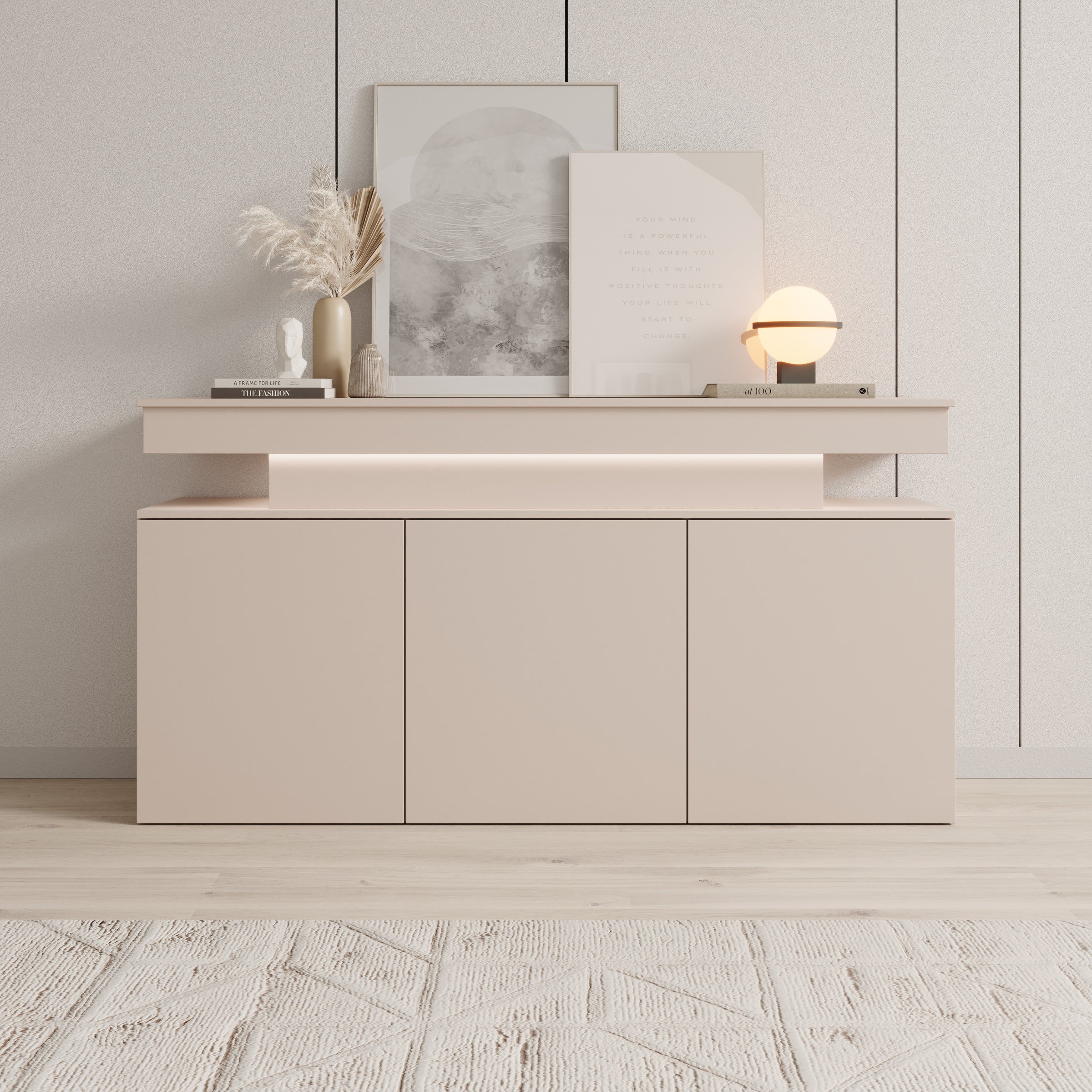 Galan - Dressoir met LED - Beige - 160x39x83 cm