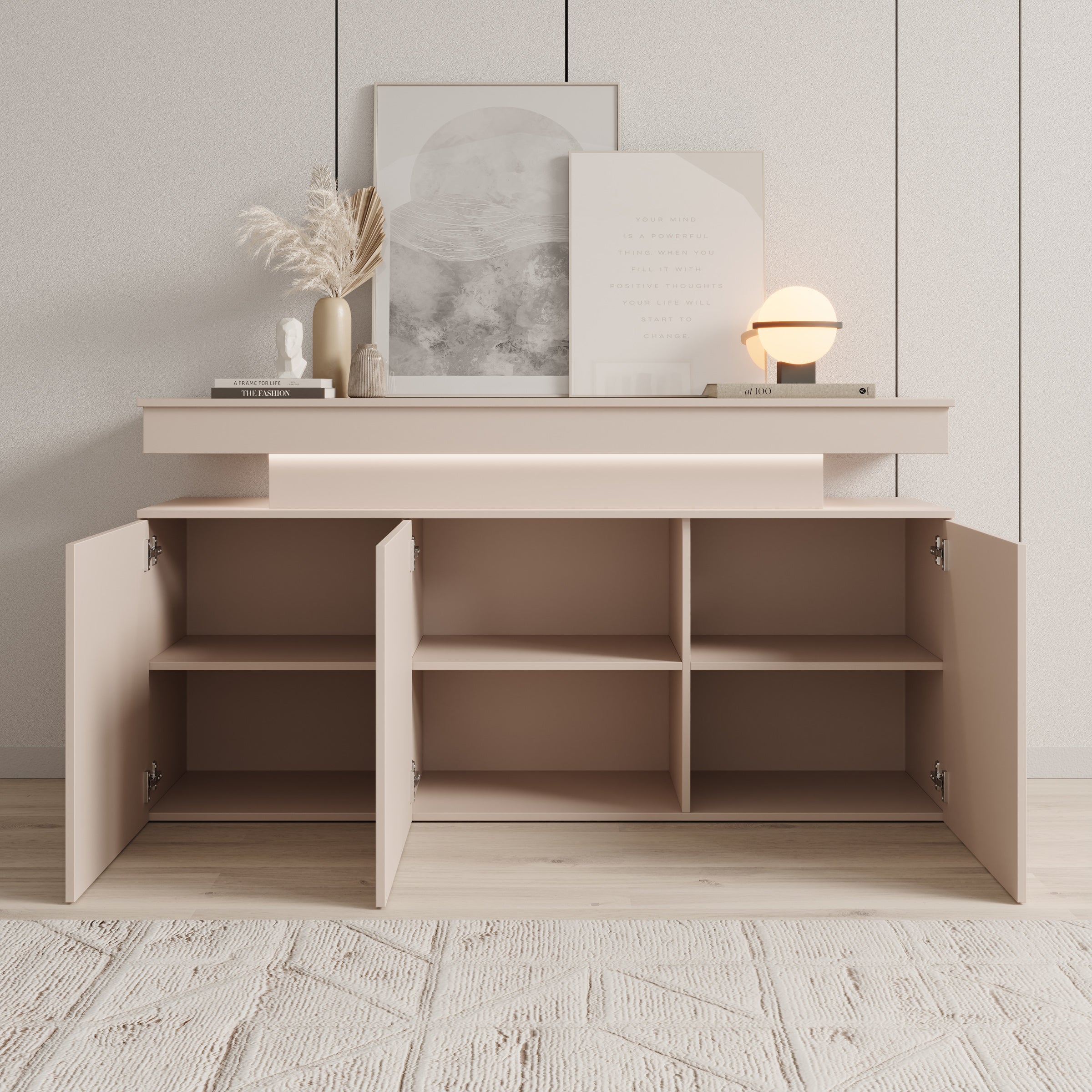 Galan - Dressoir met LED - Beige - 160x39x83 cm