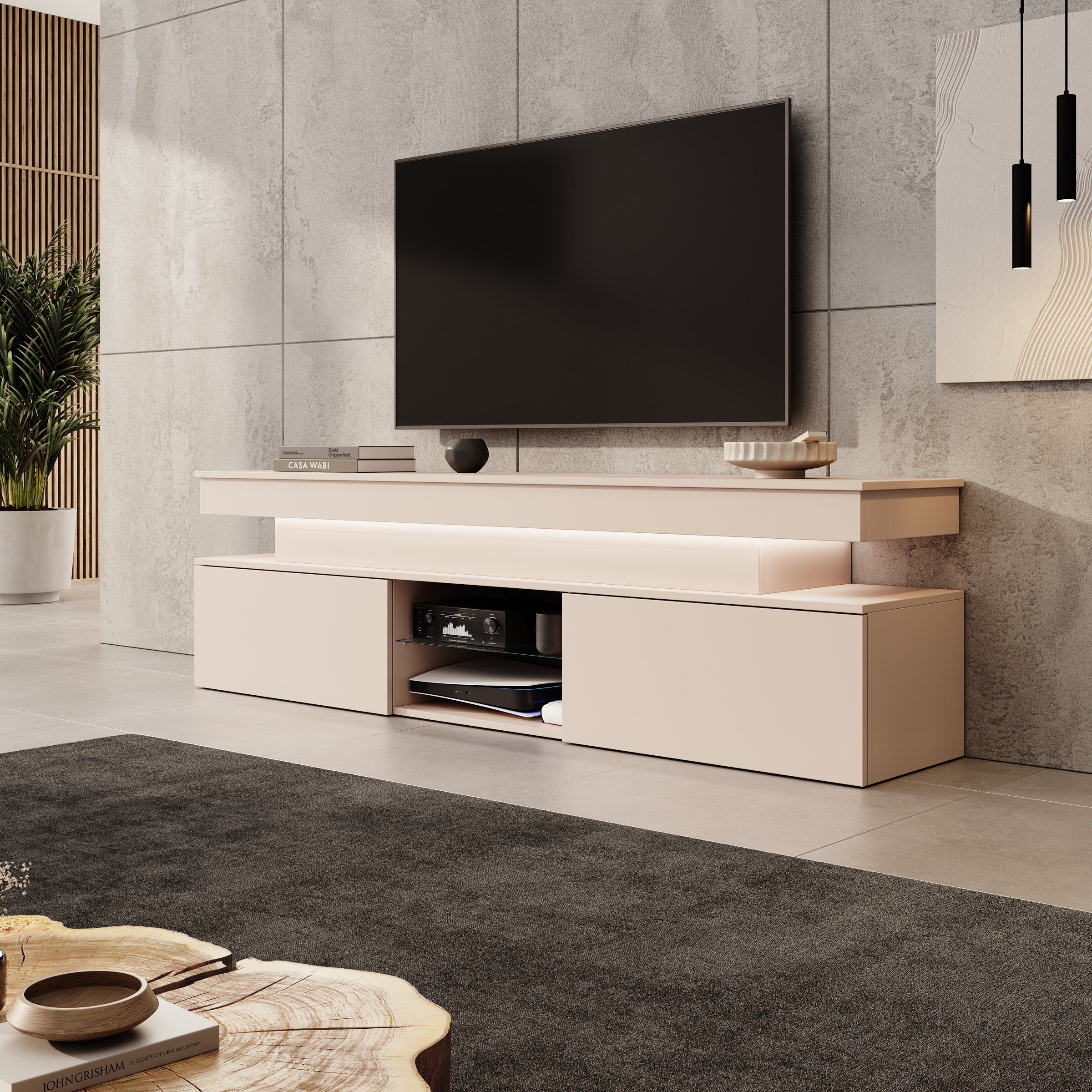 Galan - TV-Meubel met LED - Beige - 190x39x54 cm