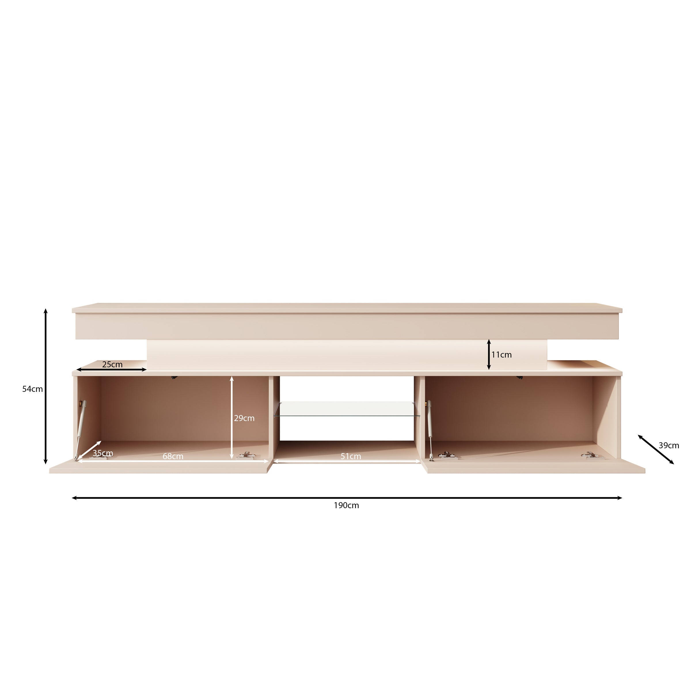 Galan - TV-Meubel met LED - Beige - 190x39x54 cm