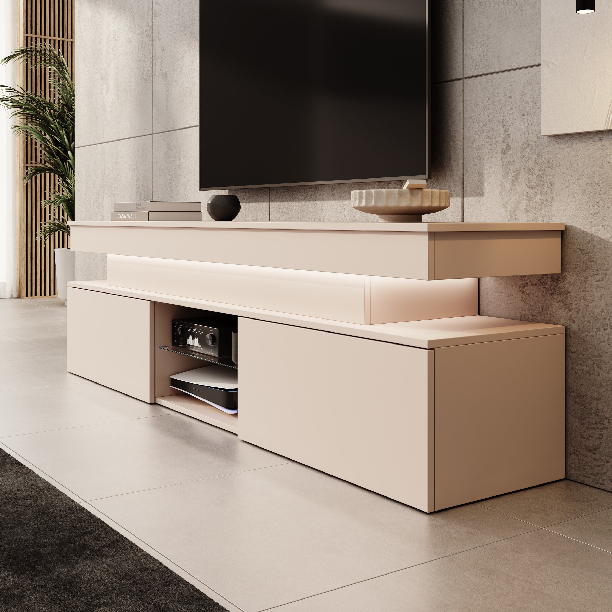 Galan - TV-Meubel met LED - Beige - 190x39x54 cm