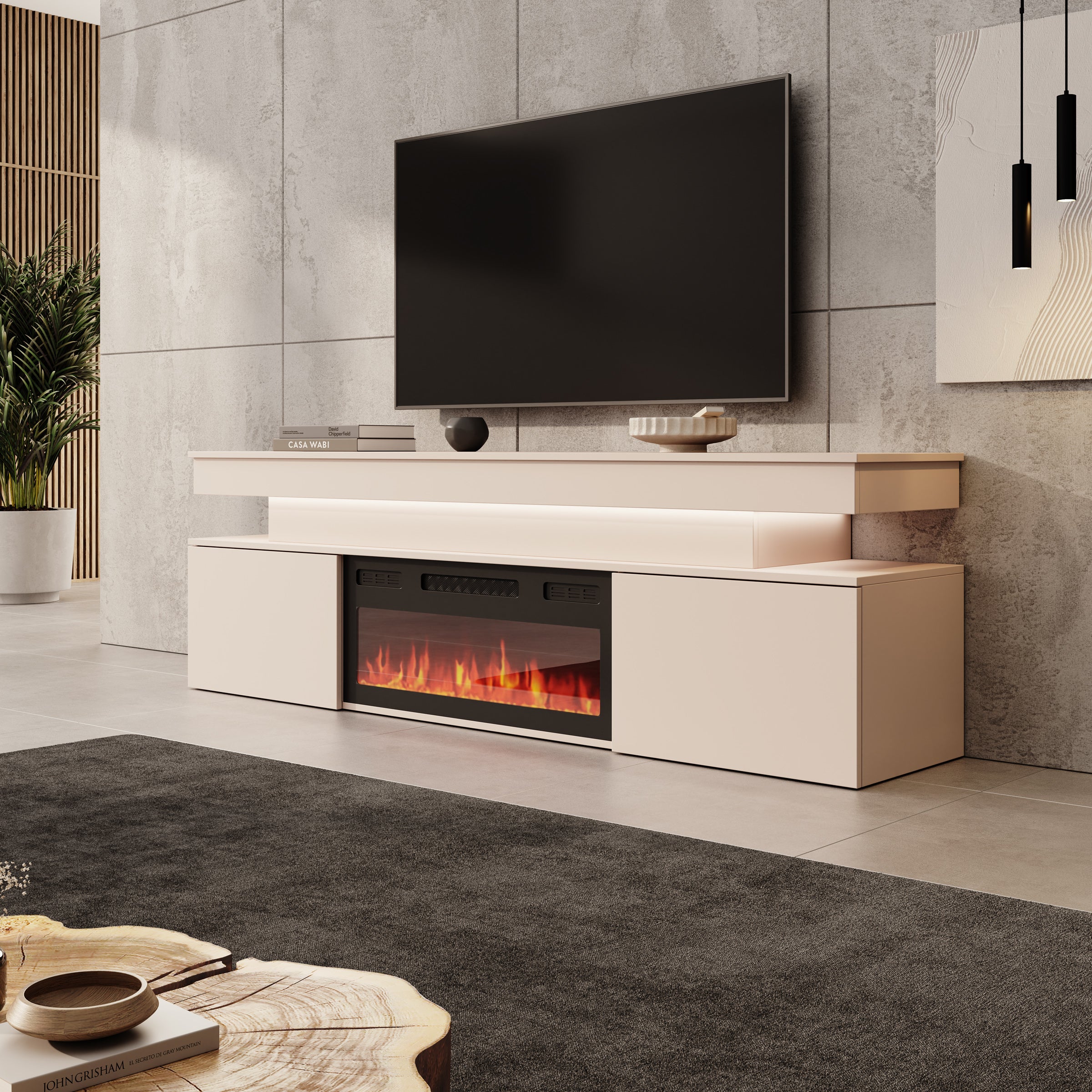 Galan - TV-Meubel met sfeerhaard - Beige - 190x39x54 cm