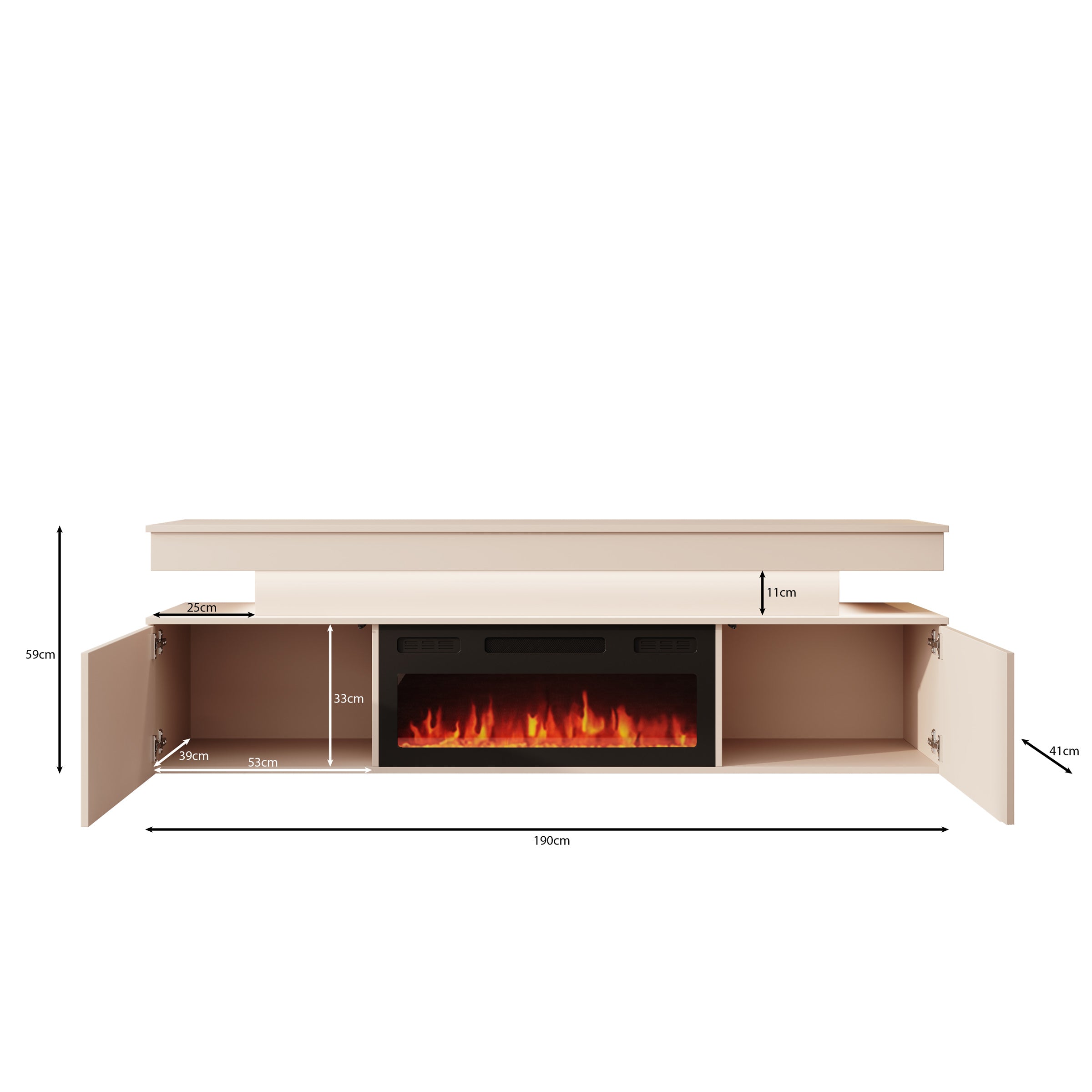 Galan - TV-Meubel met sfeerhaard - Beige - 190x39x54 cm