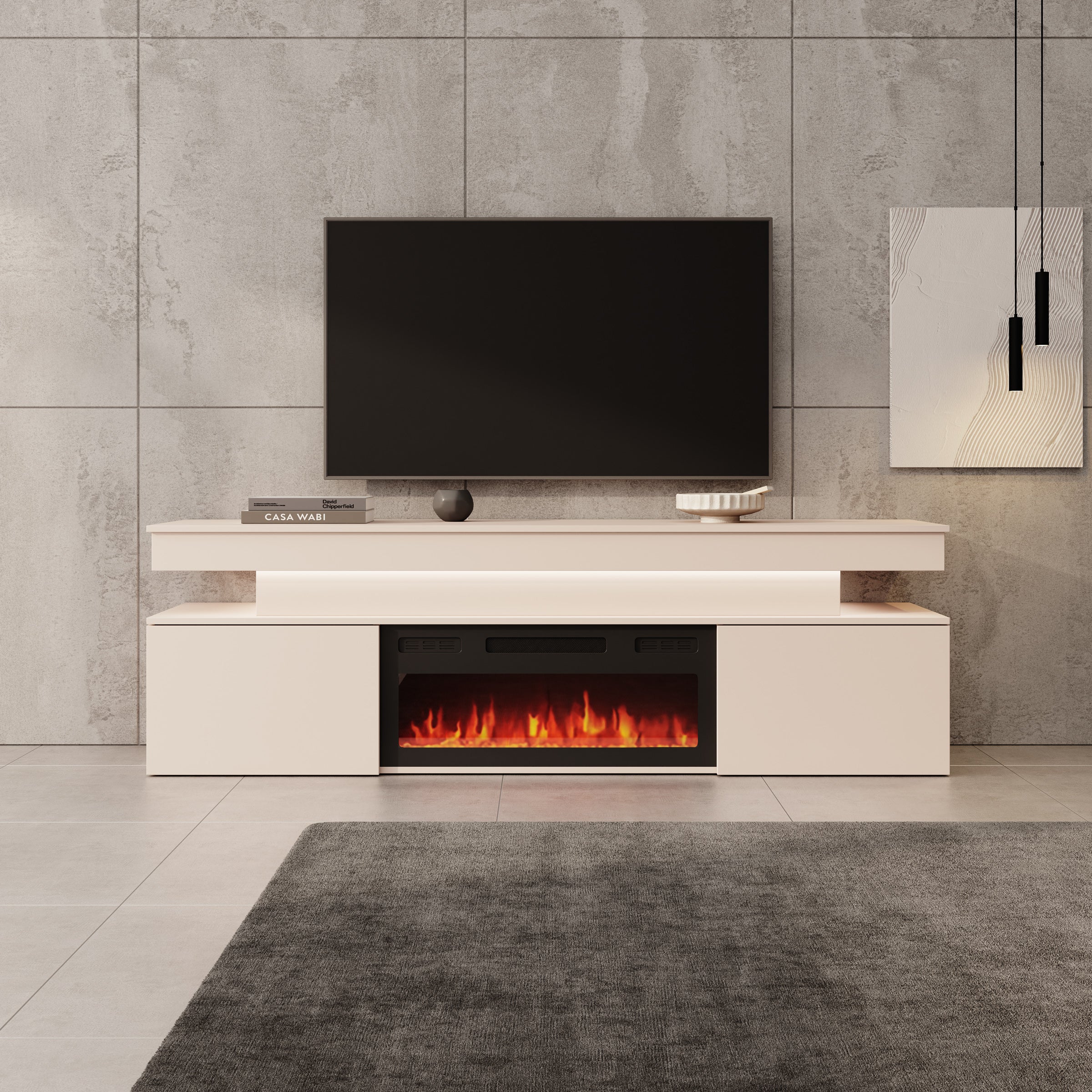 Galan - TV-Meubel met sfeerhaard - Beige - 190x39x54 cm