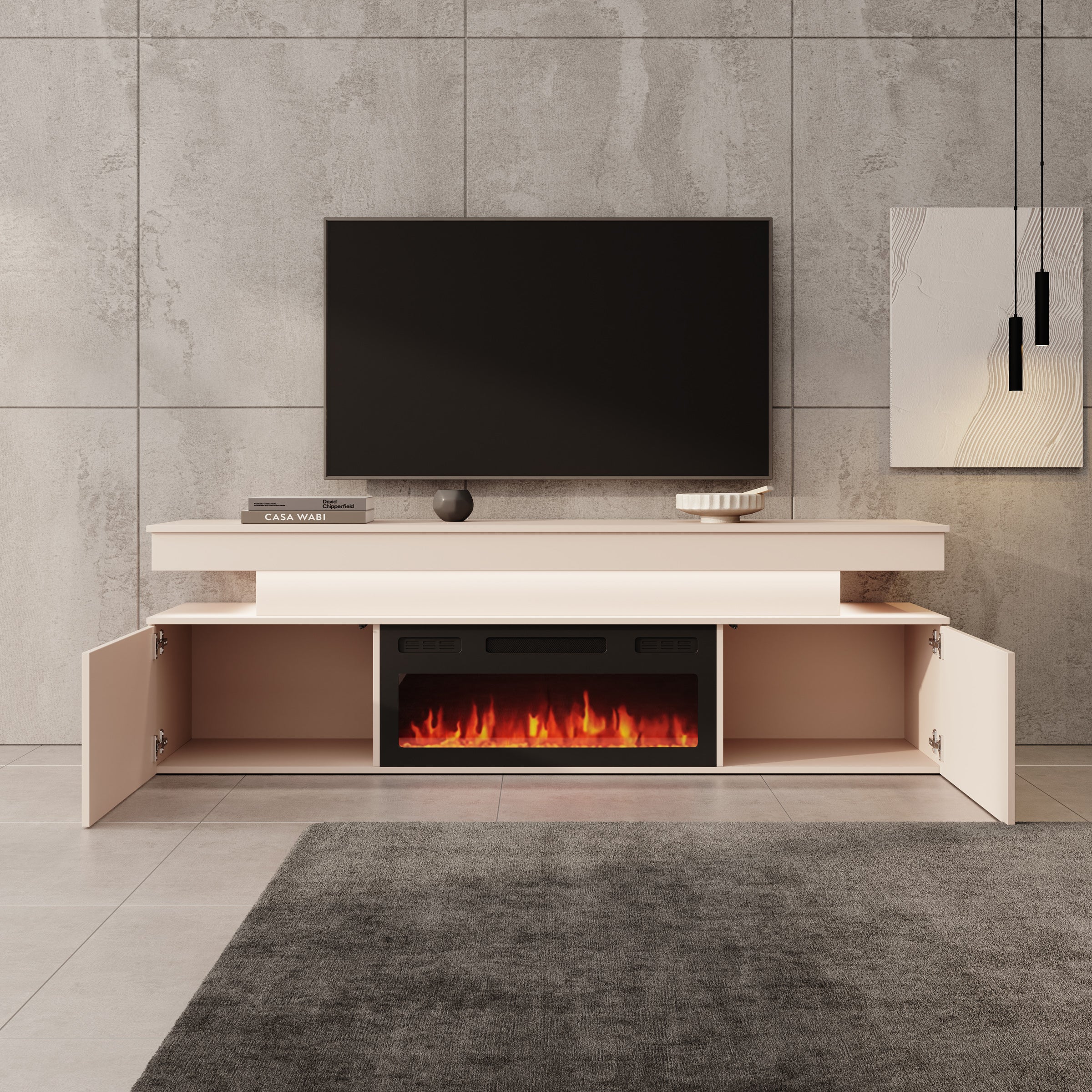 Galan - TV-Meubel met sfeerhaard - Beige - 190x39x54 cm