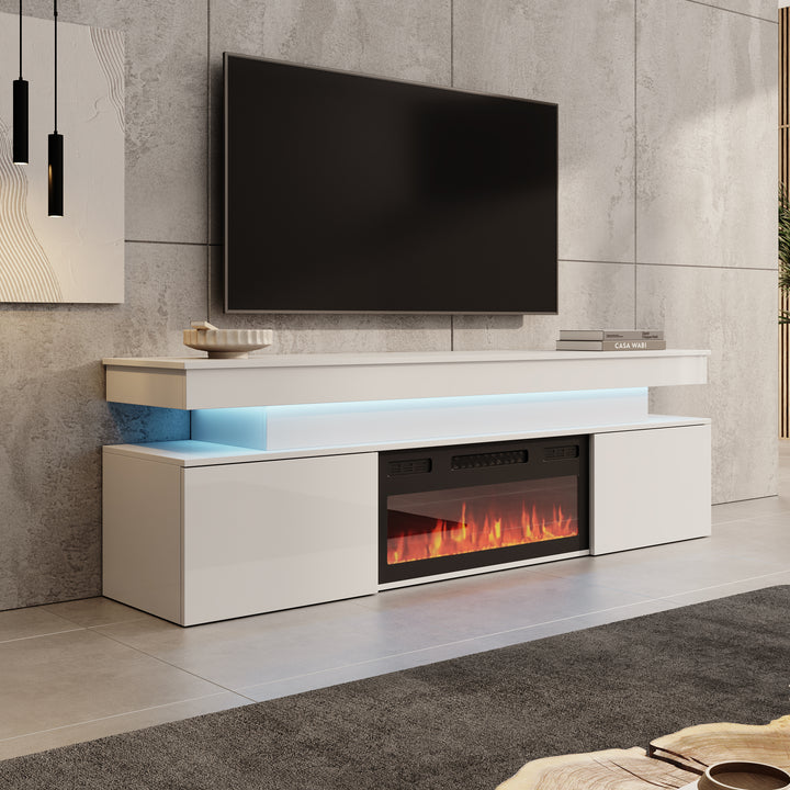 Galan - TV-Meubel met sfeerhaard - Wit hoogglans - 190x39x54 cm