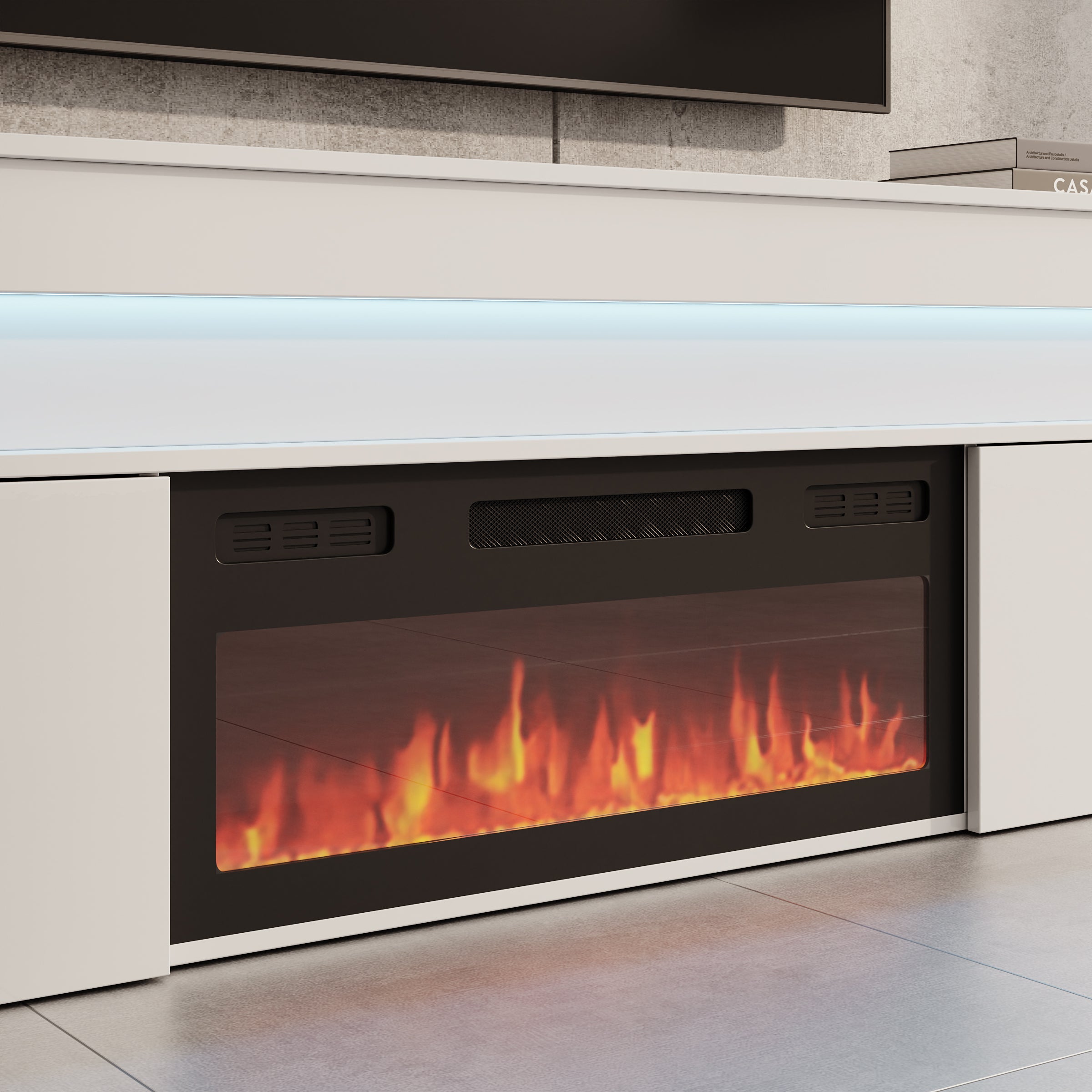 Galan - TV-Meubel met sfeerhaard - Wit hoogglans - 190x39x54 cm