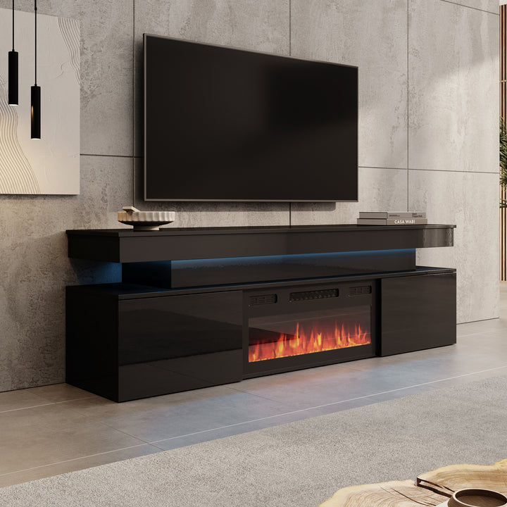 Galan - TV-Meubel met sfeerhaard - Zwart hoogglans - 190x39x54 cm