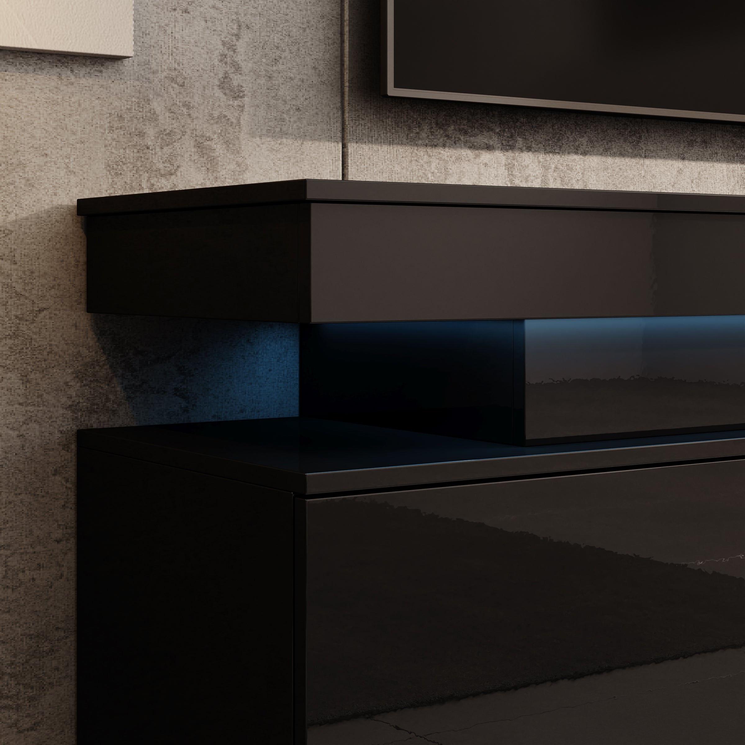 Galan - TV-Meubel met sfeerhaard - Zwart hoogglans - 190x39x54 cm