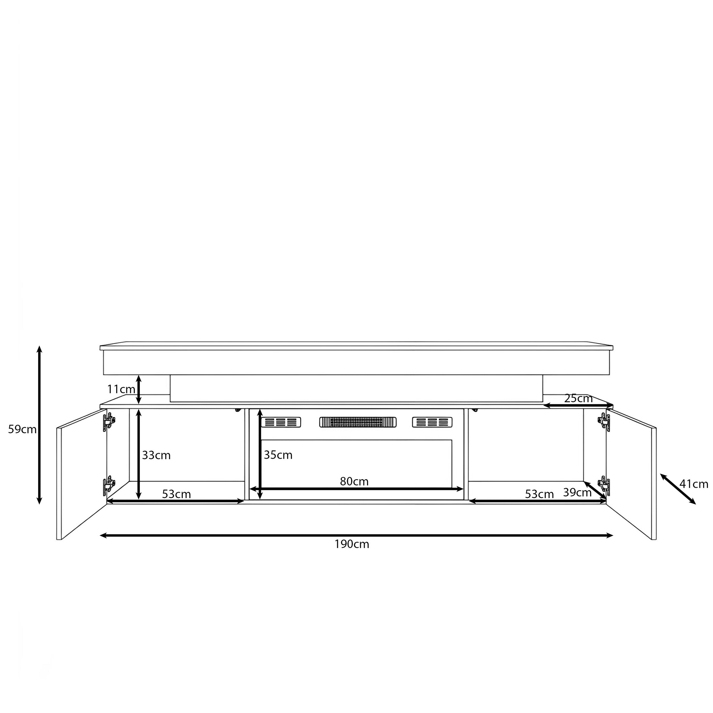 Galan - TV-Meubel met sfeerhaard - Wit hoogglans - 190x39x54 cm