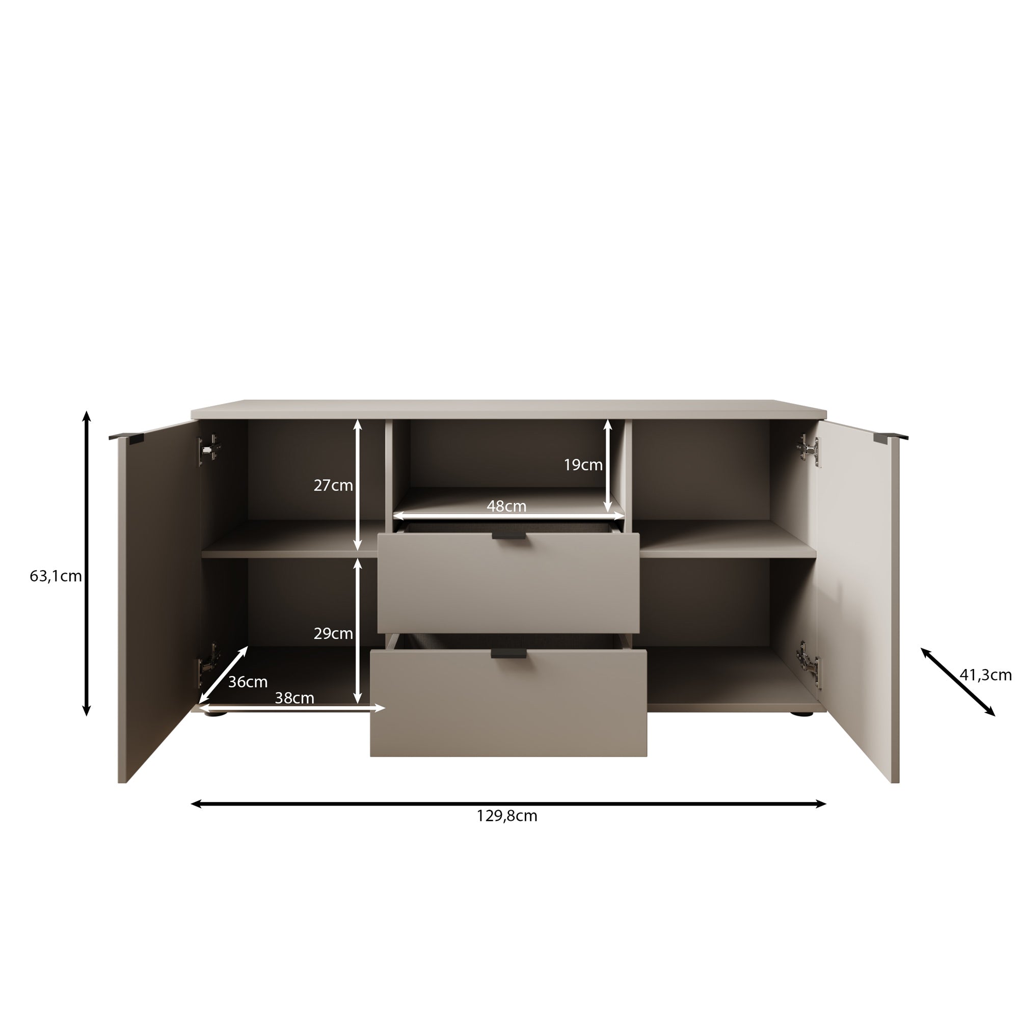 Galeno - TV-Meubel - Lichtgrijs - 130x41x63 cm