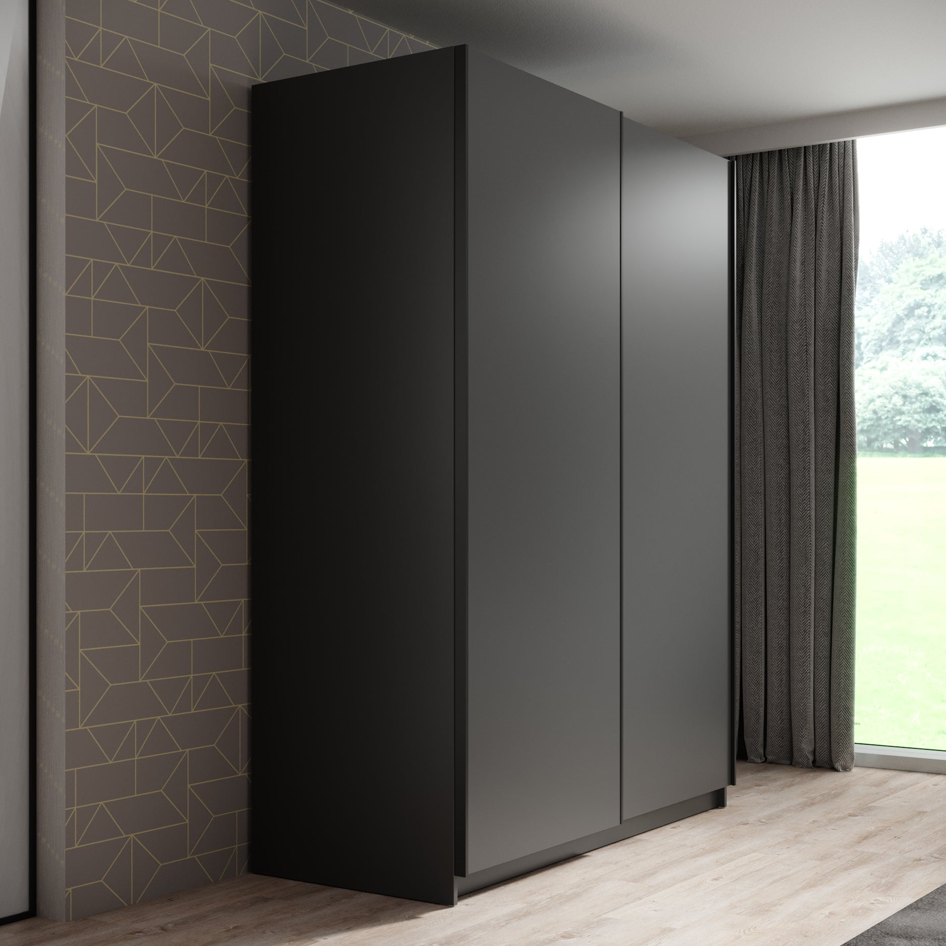 Ganaro - Kledingkast met schuifdeuren - Grijs - 150x62x198 cm