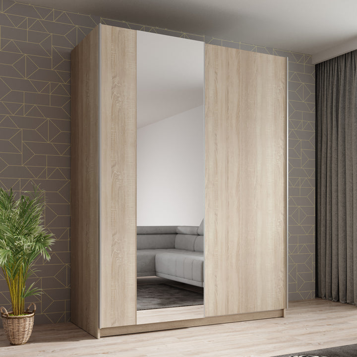 Ganaro - Kledingkast met spiegel - Eiken - 150x62x198 cm