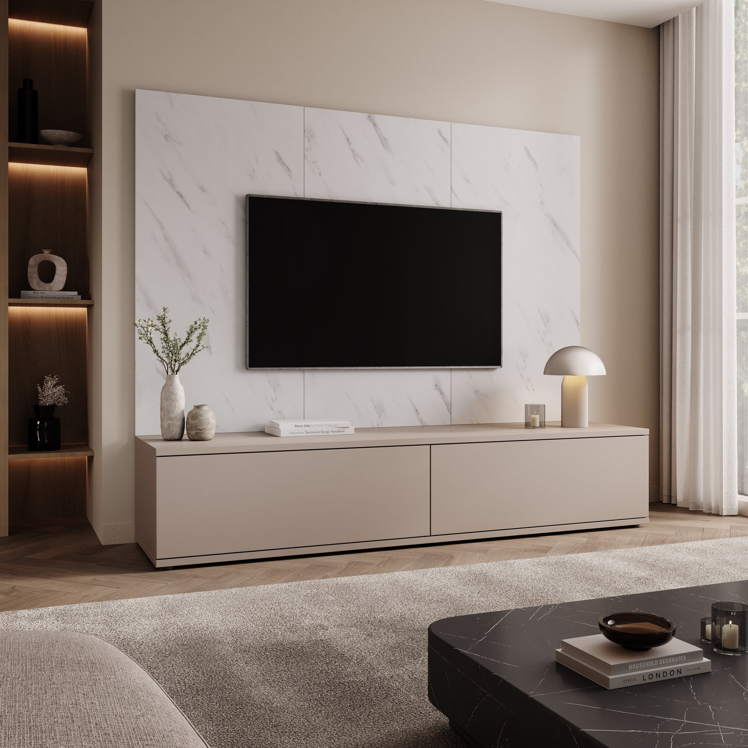 Gaviny - Wandmeubel - Beige/Wit marmerpatroon - 180x45x155 cm