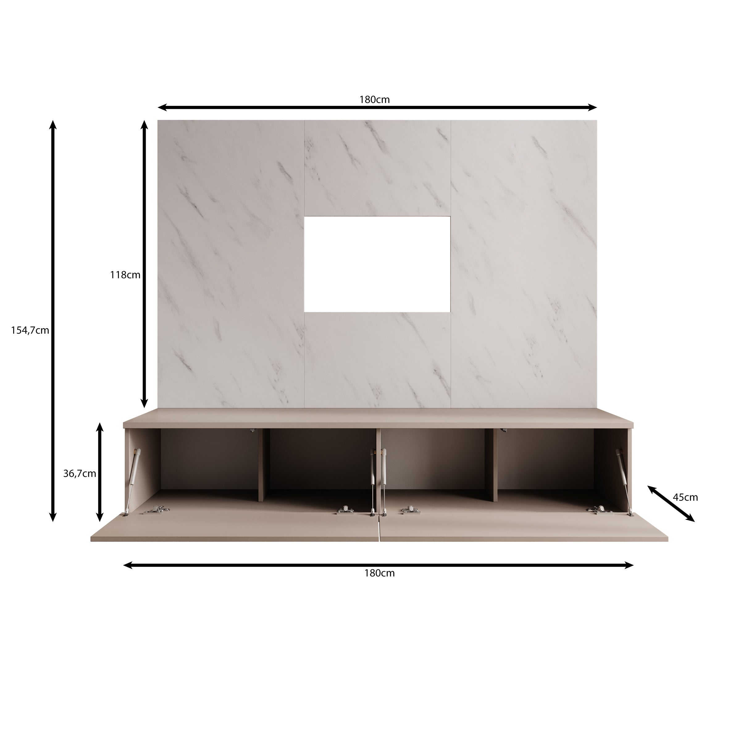 Gaviny - Wandmeubel - Beige/Wit marmerpatroon - 180x45x155 cm