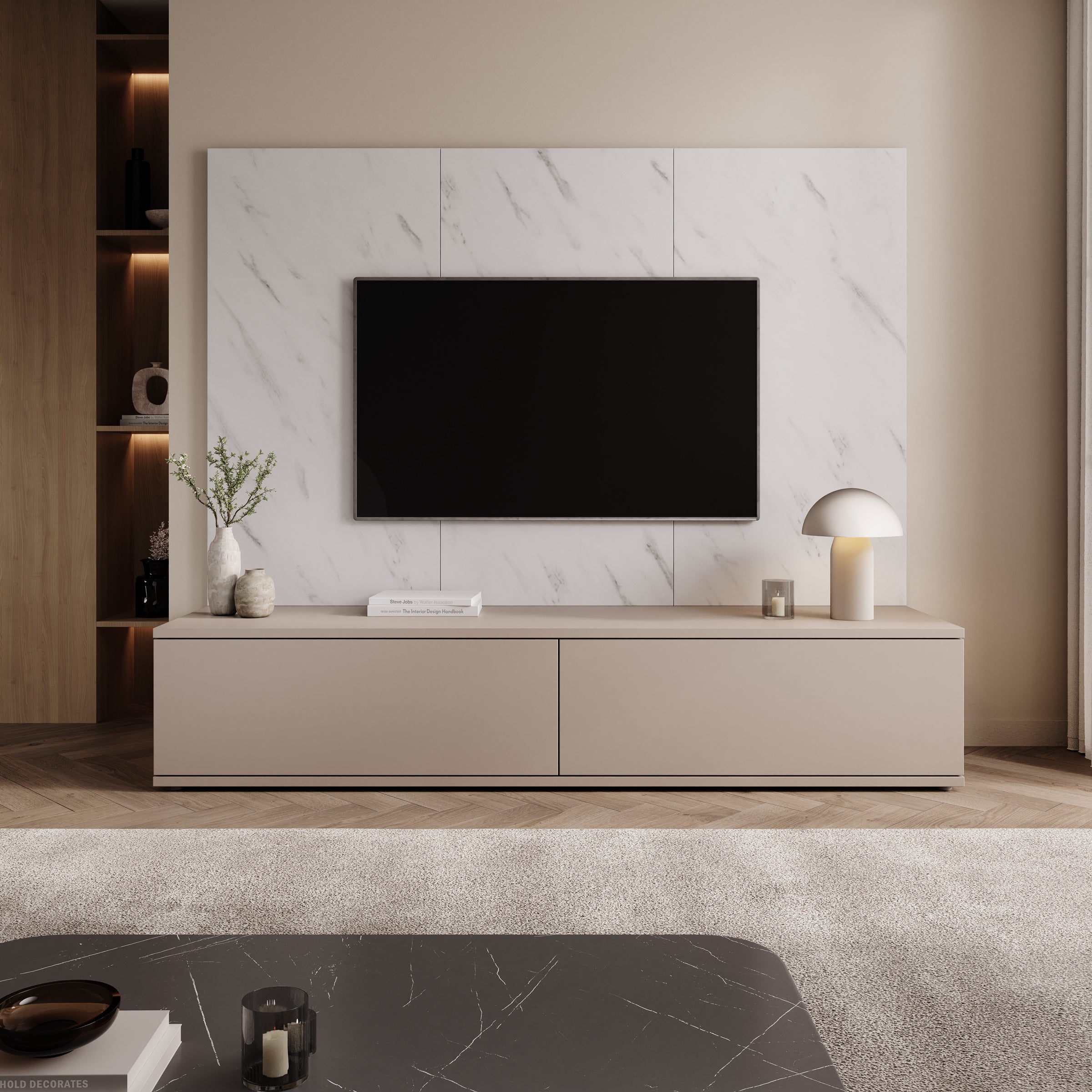 Gaviny - Wandmeubel - Beige/Wit marmerpatroon - 180x45x155 cm