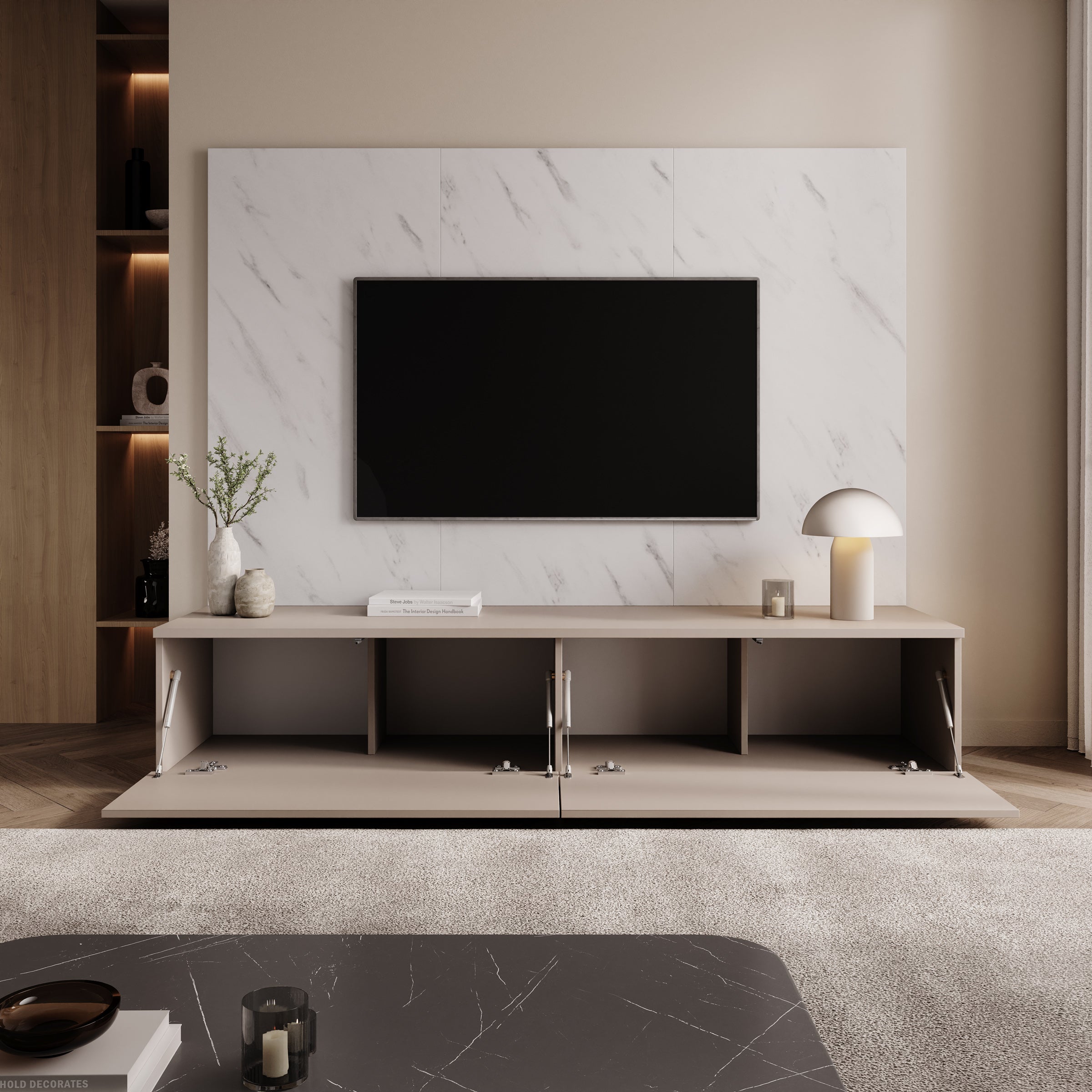 Gaviny - Wandmeubel - Beige/Wit marmerpatroon - 180x45x155 cm