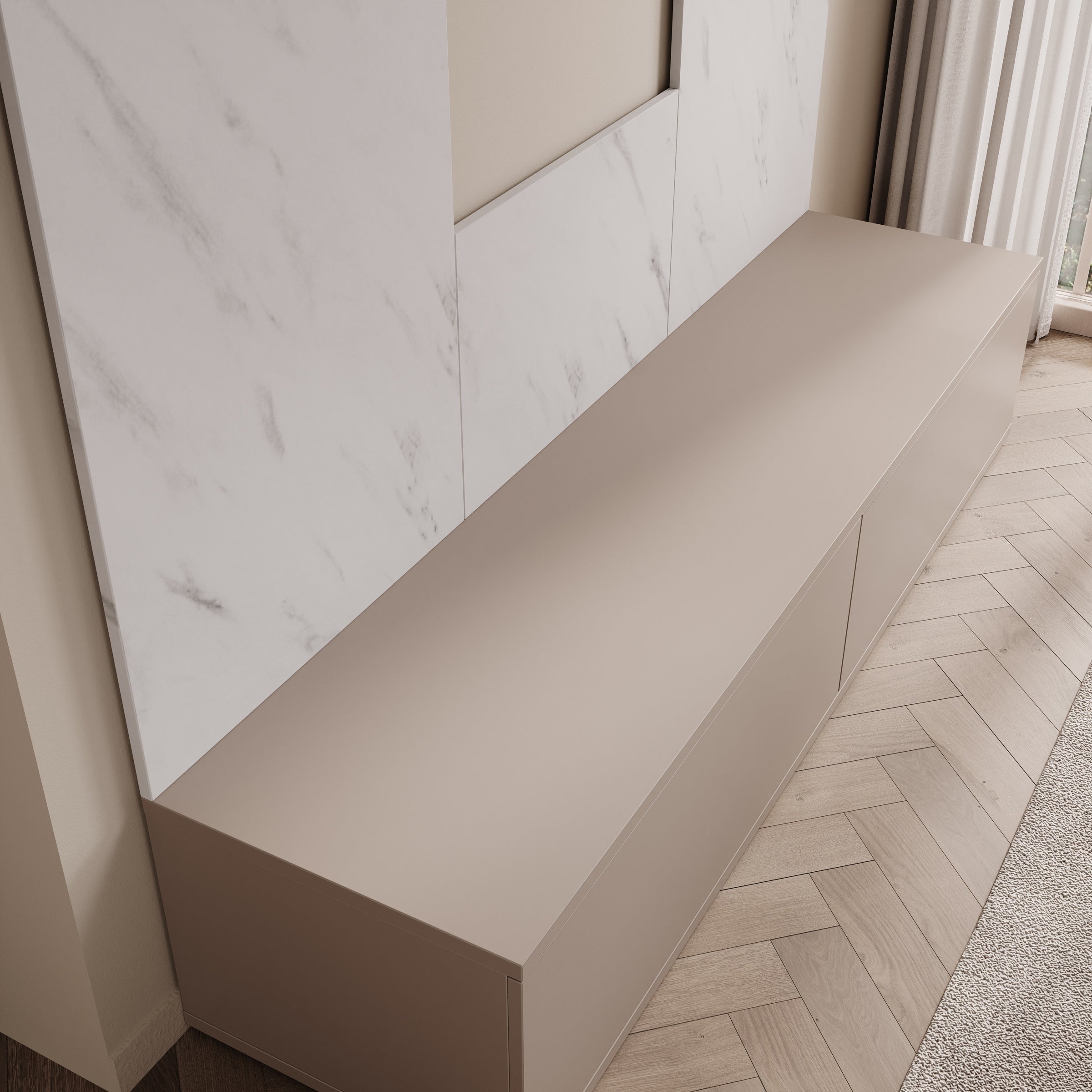 Gaviny - Wandmeubel - Beige/Wit marmerpatroon - 180x45x155 cm