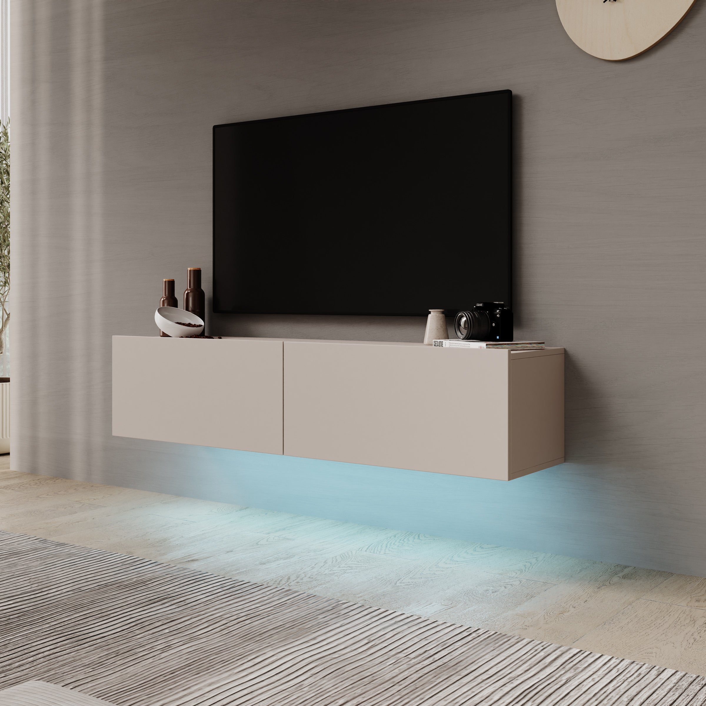 Gelvio - TV-Meubel met LED - Beige - 144x32x32 cm