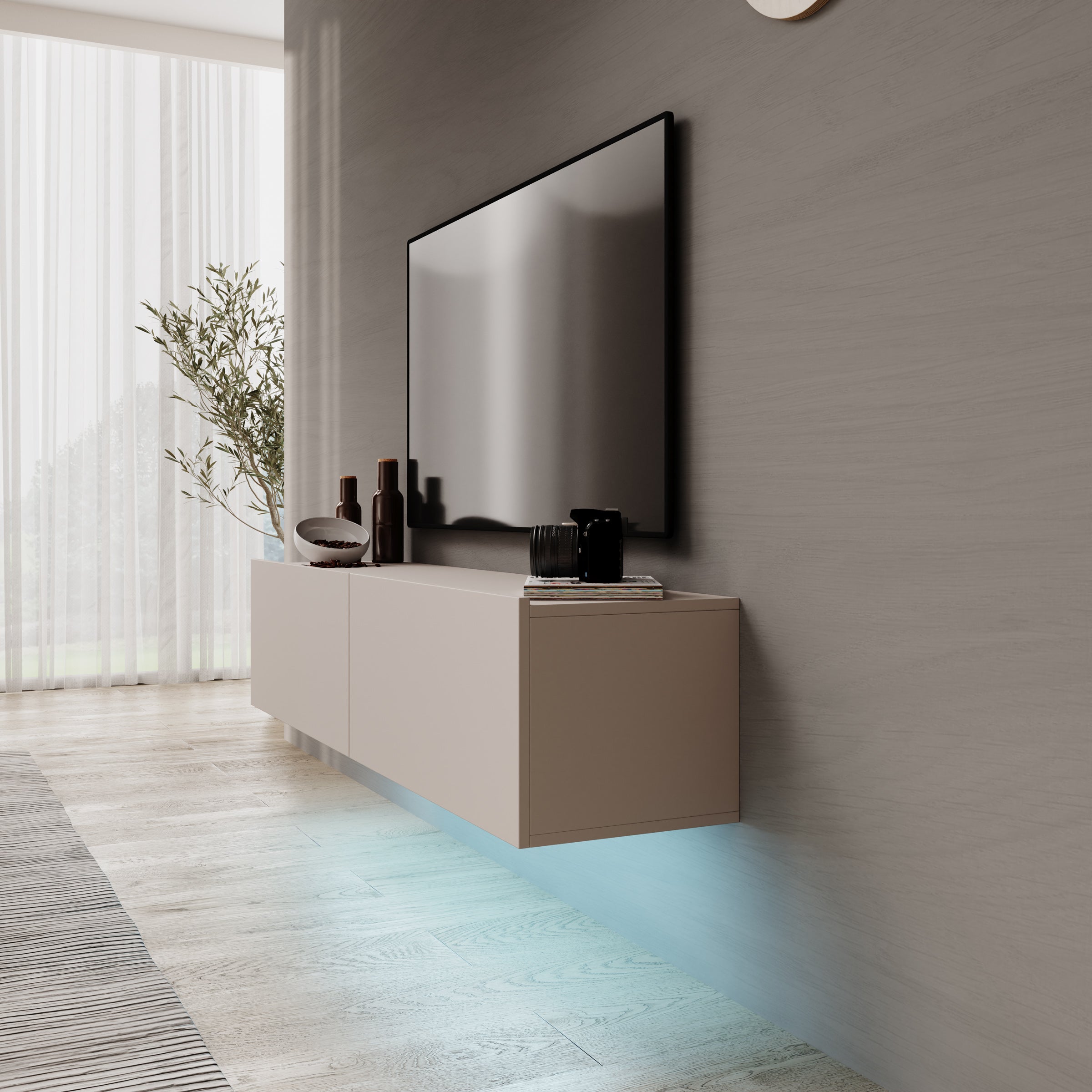 Gelvio - TV-Meubel met LED - Beige - 144x32x32 cm