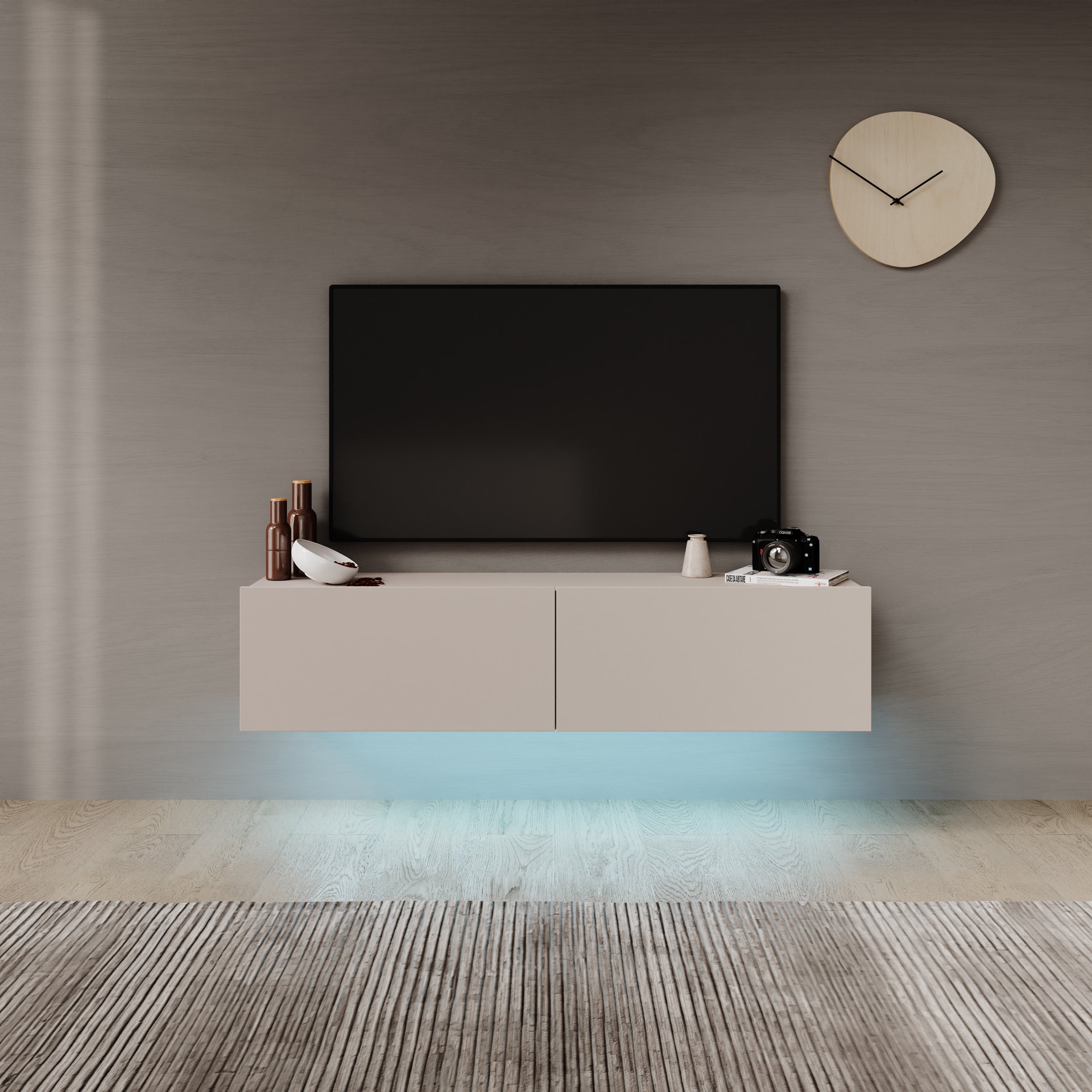 Gelvio - TV-Meubel met LED - Beige - 144x32x32 cm