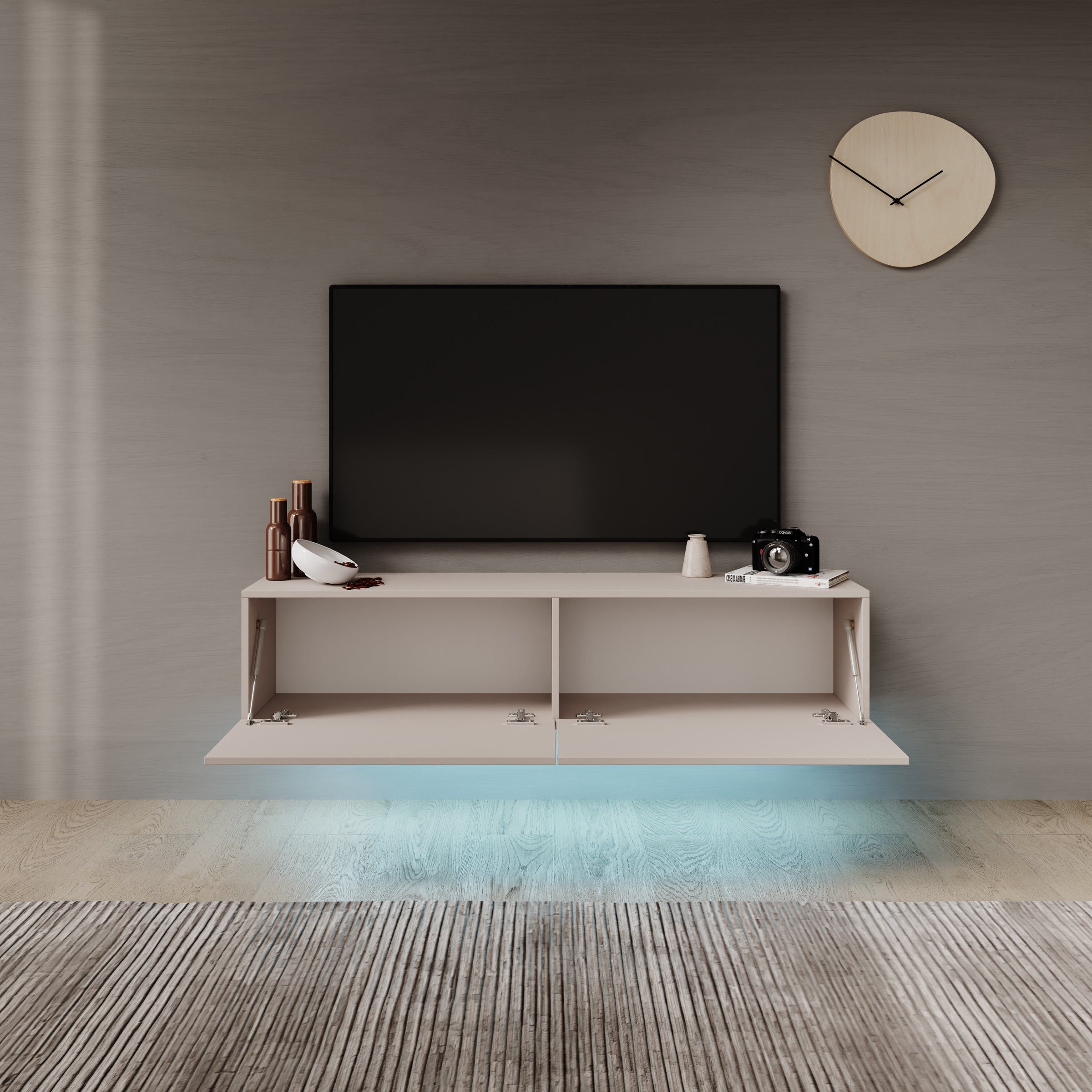 Gelvio - TV-Meubel met LED - Beige - 144x32x32 cm
