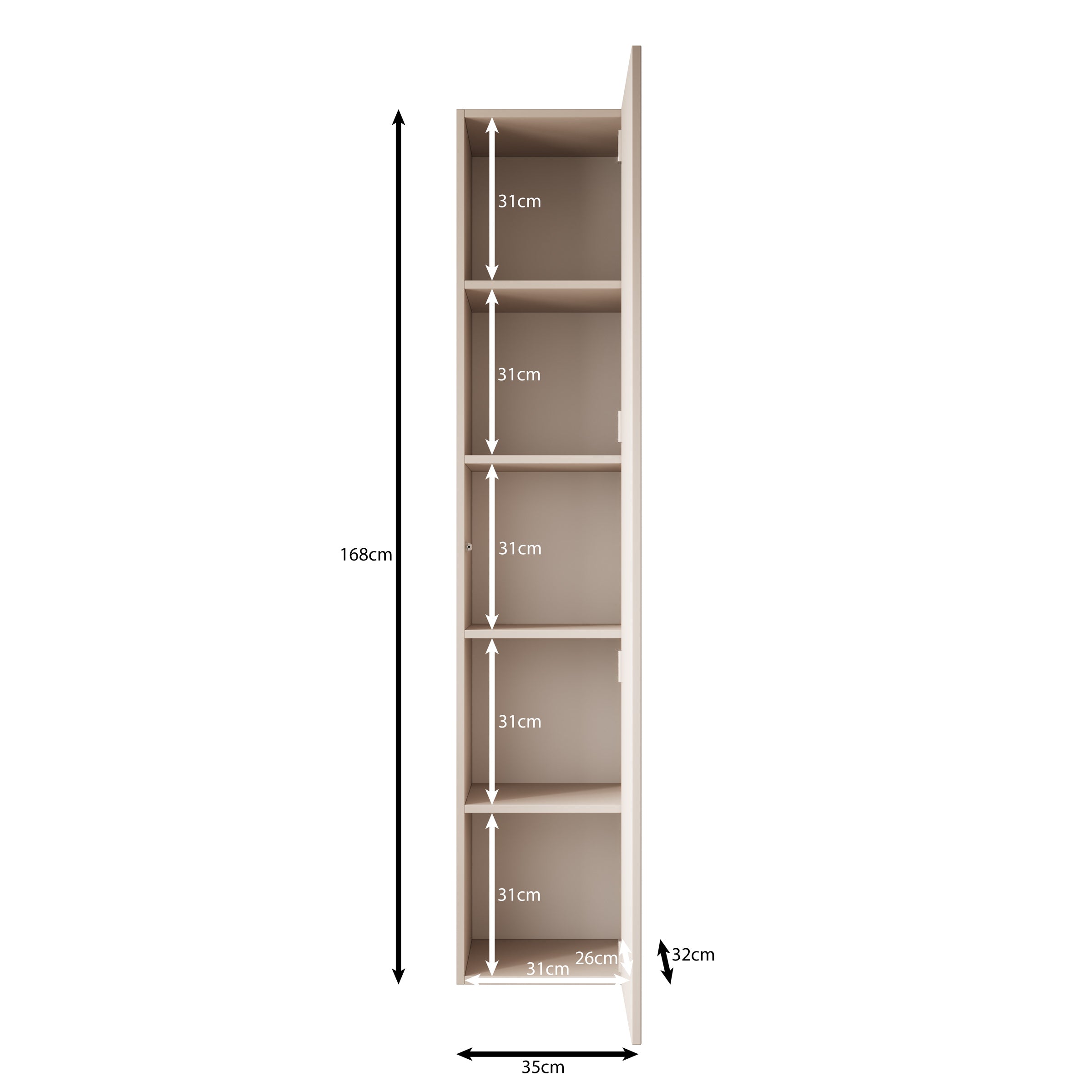 Gelvio - Vitrinekast - Beige - 35x32x168 cm