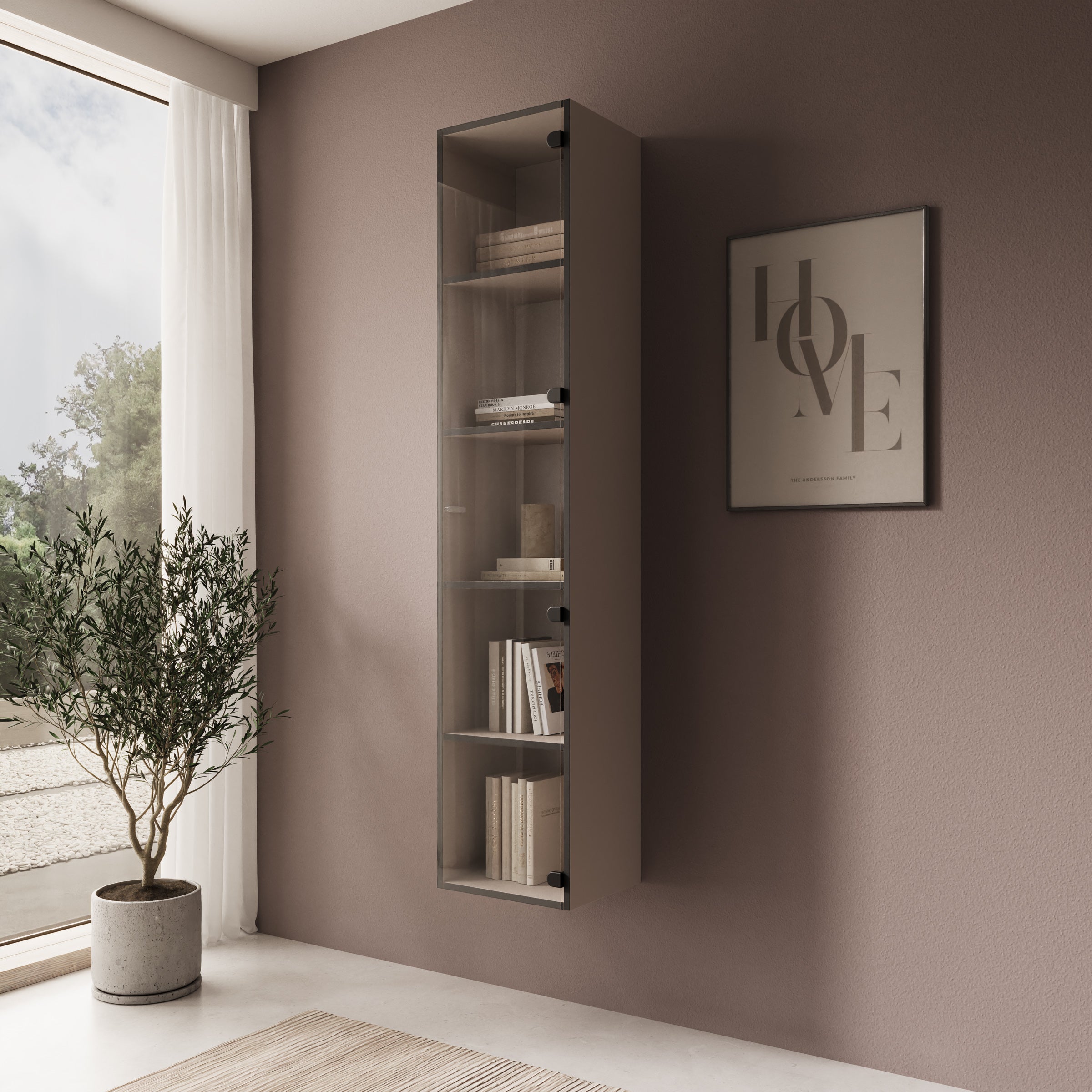 Gelvio - Vitrinekast met glas - Beige - 35x32x168 cm