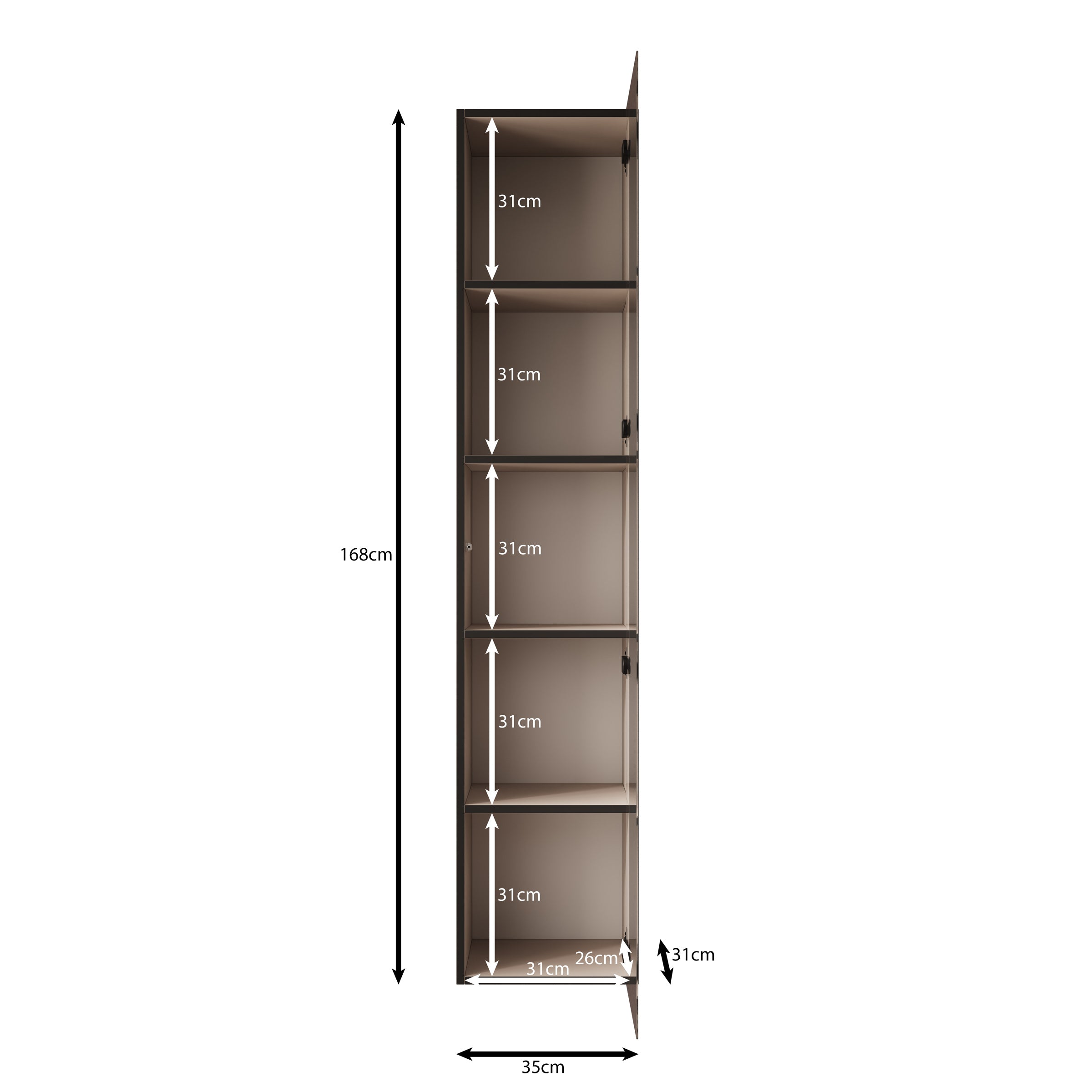 Gelvio - Vitrinekast met glas - Beige - 35x32x168 cm