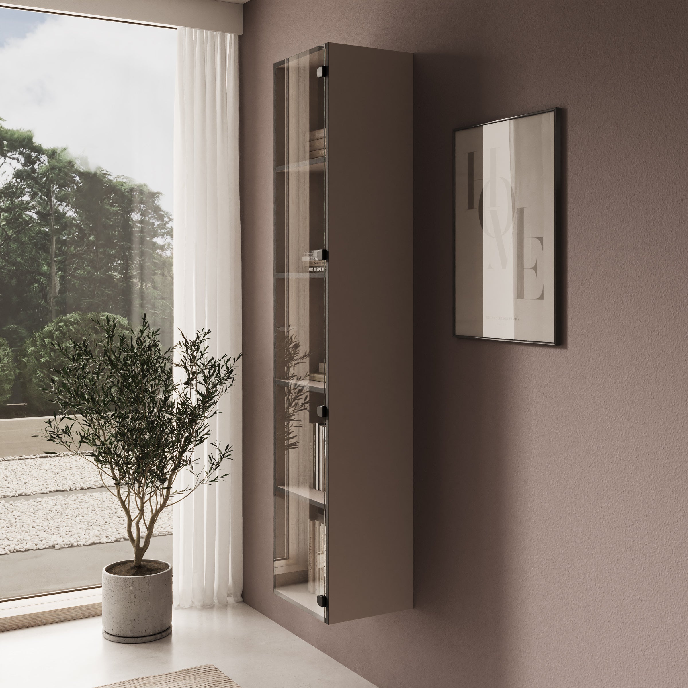 Gelvio - Vitrinekast met glas - Beige - 35x32x168 cm