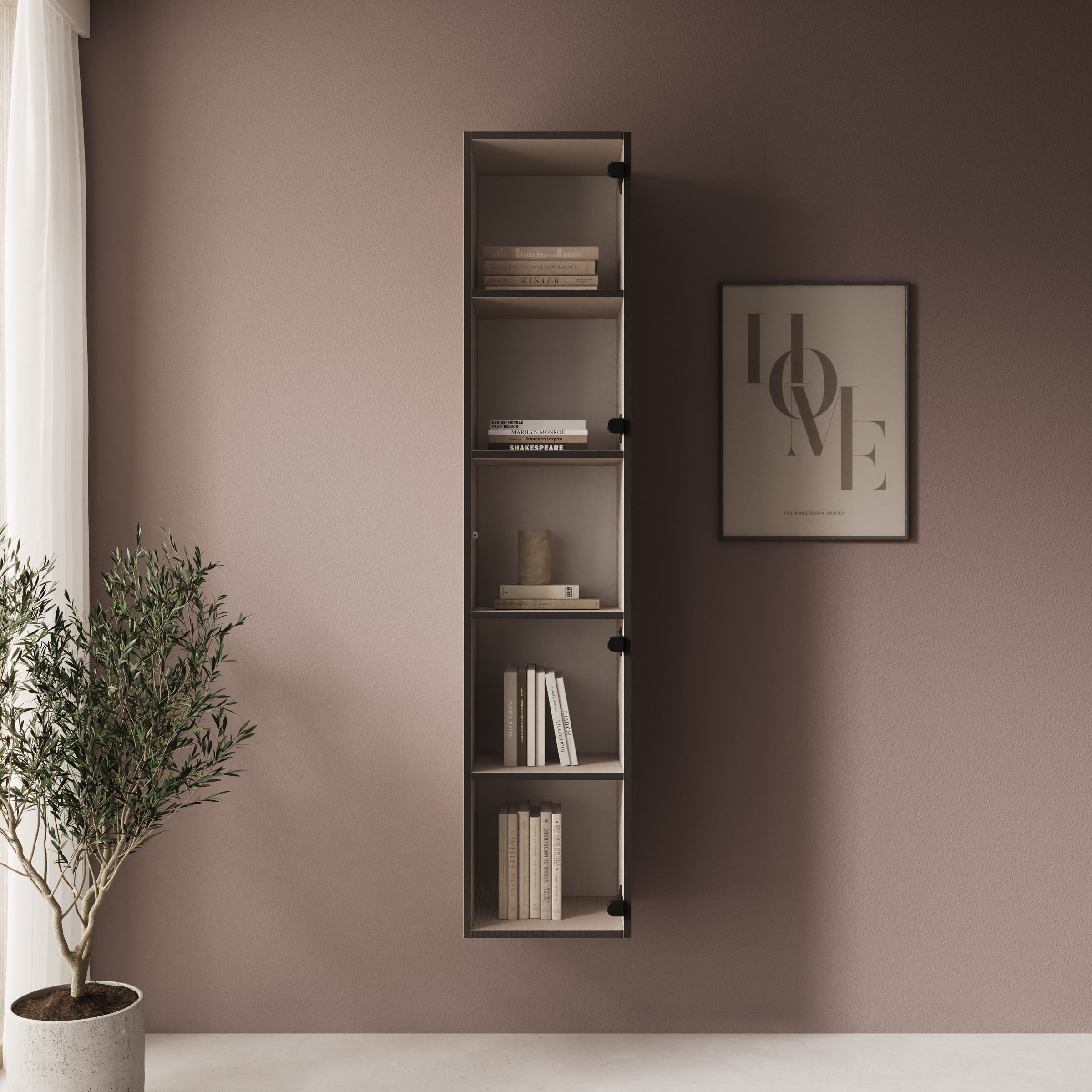 Gelvio - Vitrinekast met glas - Beige - 35x32x168 cm