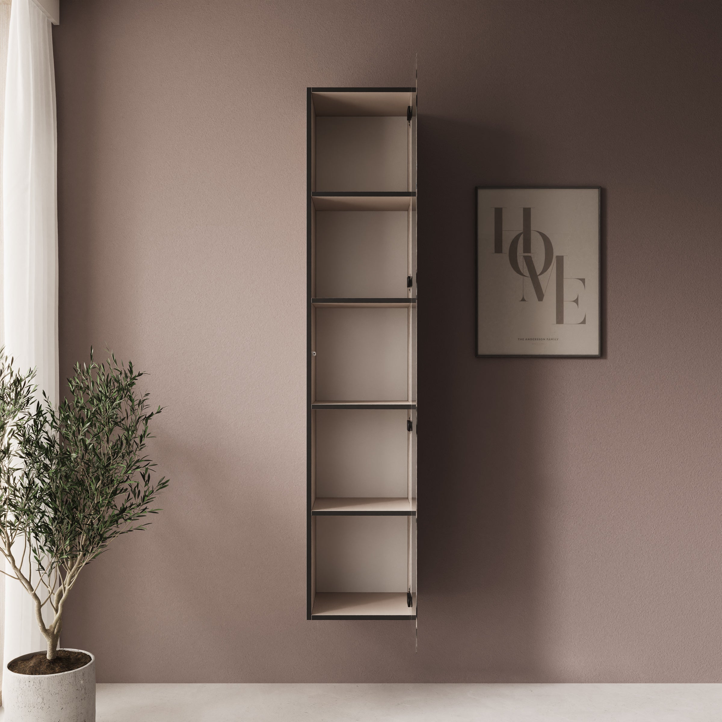 Gelvio - Vitrinekast met glas - Beige - 35x32x168 cm
