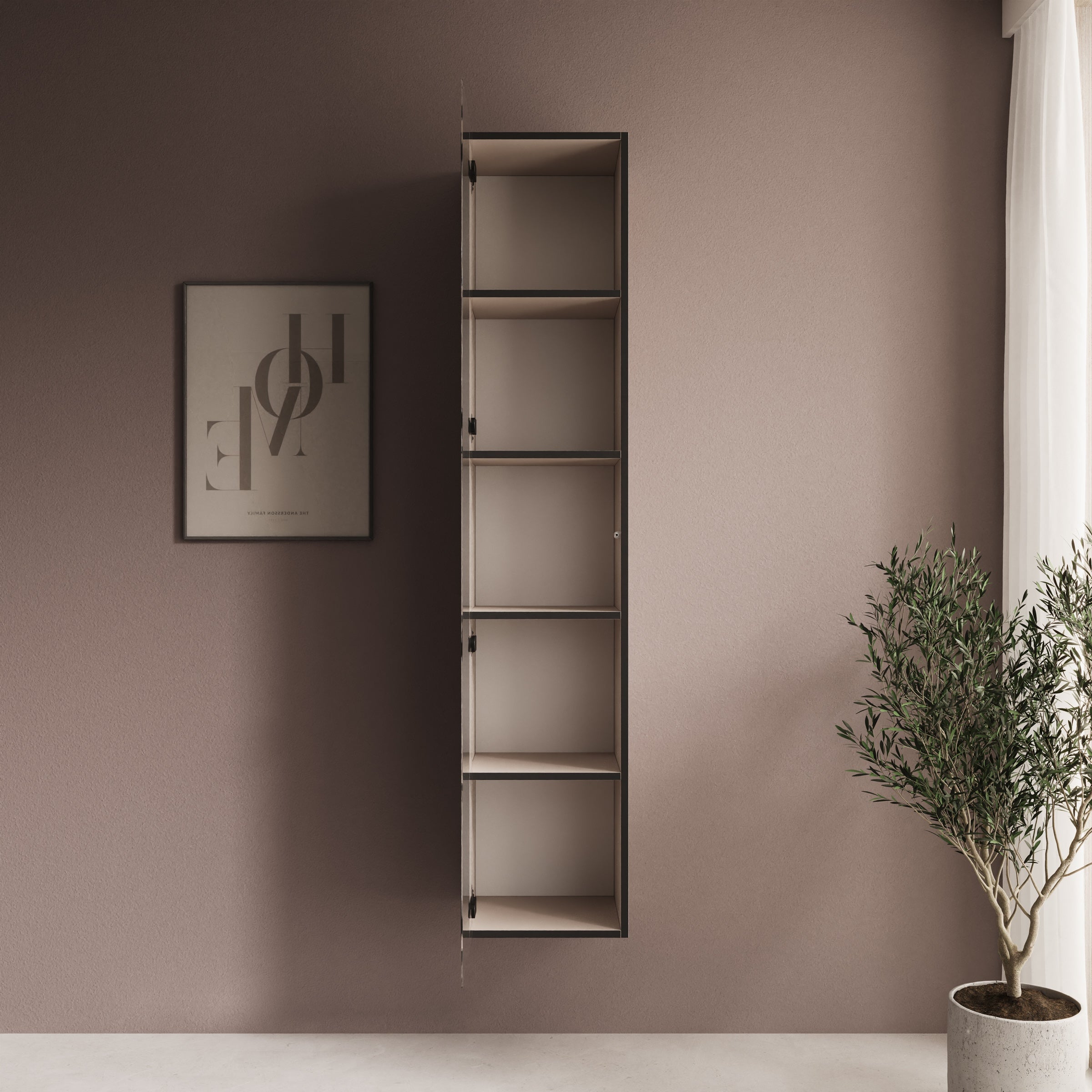 Gelvio - Vitrinekast met glas - Beige - 35x32x168 cm