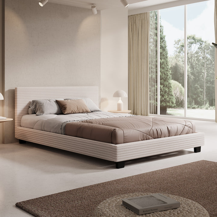 George - Tweepersoonsbed - Ribstof beige - 140x200x78 cm