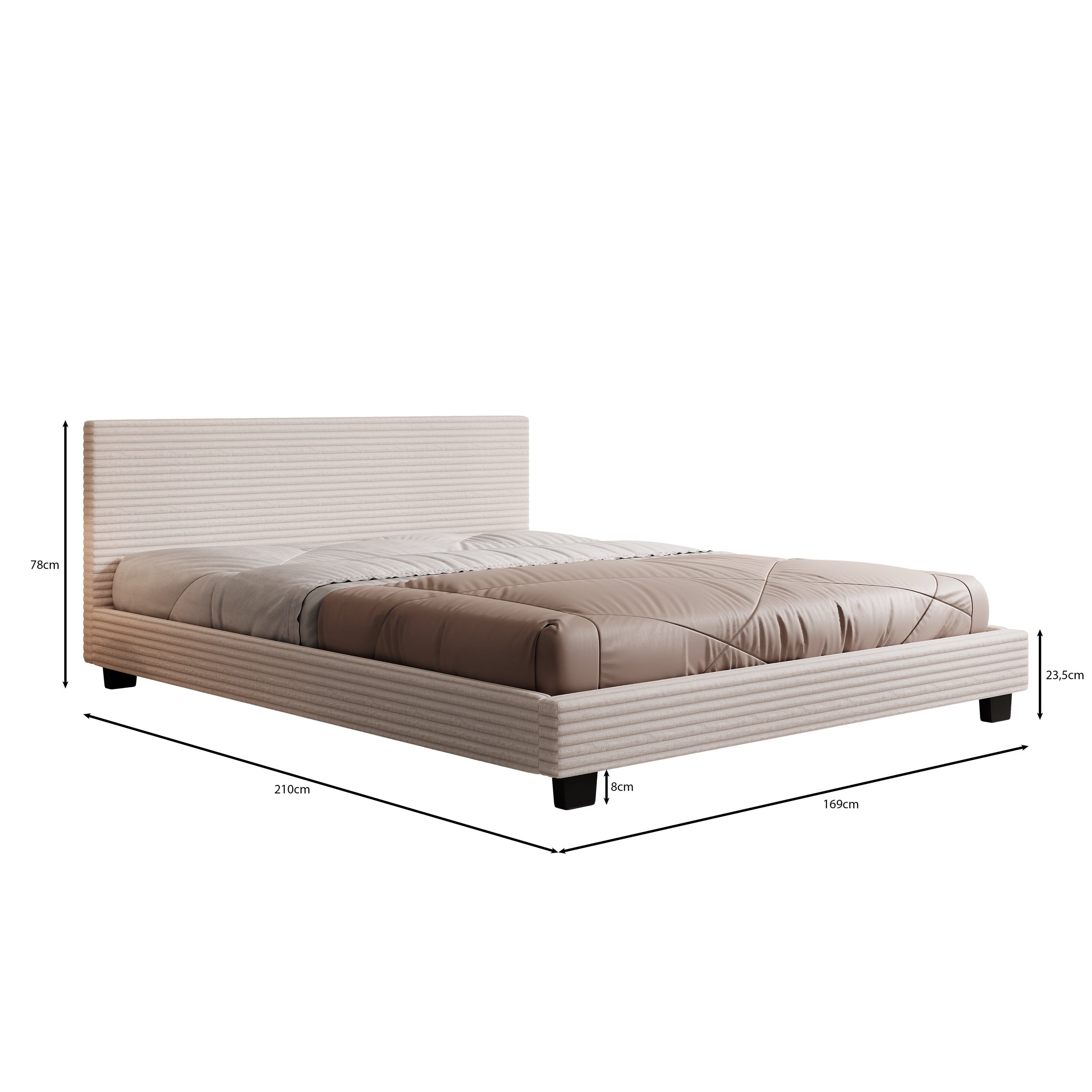 George - Tweepersoonsbed - Ribstof beige - 160x200x78 cm