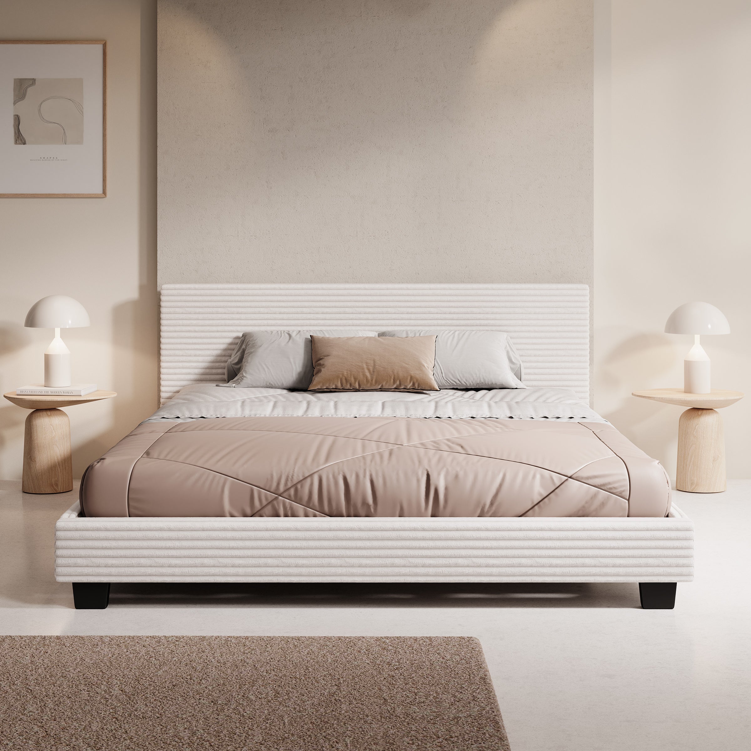 George - Tweepersoonsbed - Ribstof beige - 160x200x78 cm