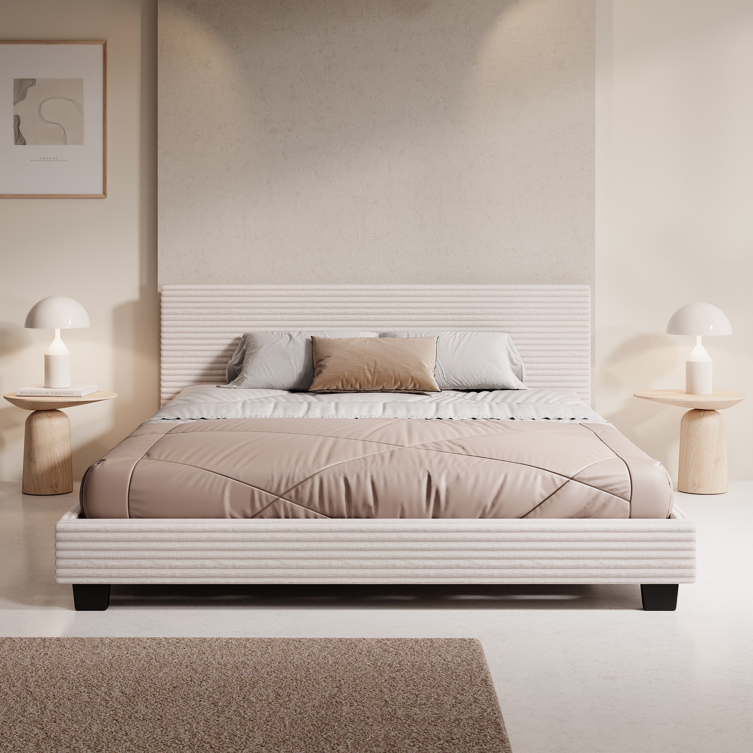 George - Tweepersoonsbed - Ribstof beige - 160x200x78 cm