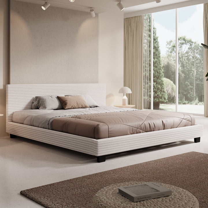George - Tweepersoonsbed - Ribstof beige - 180x200x78 cm